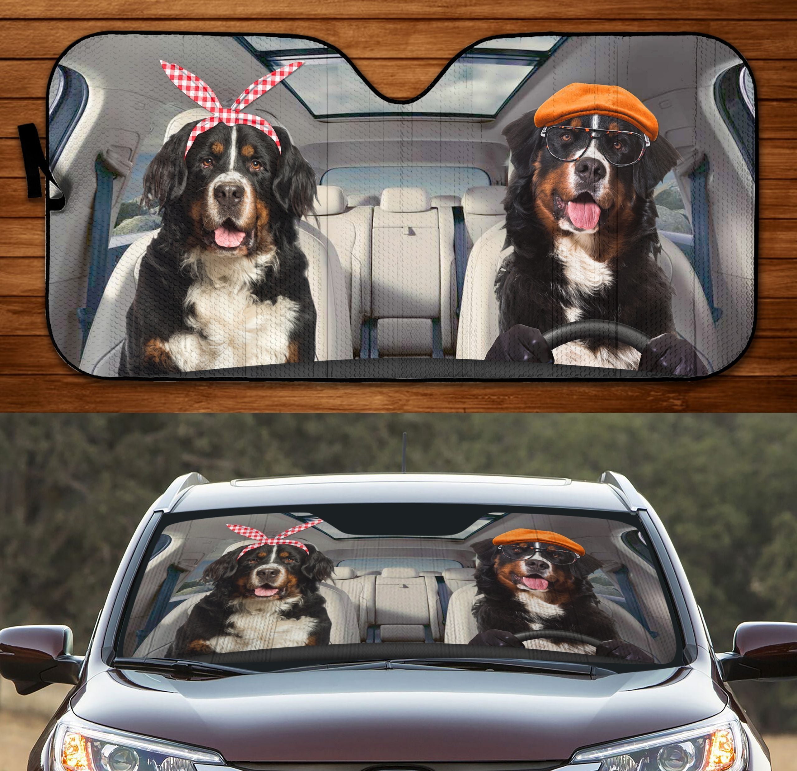 Two Bernese Mountain Dogs Family Car Windshield Auto Sun Shade Amazing Best Gift Ideas 2021