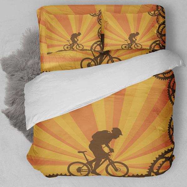 Biking Orange Background Bedding Set