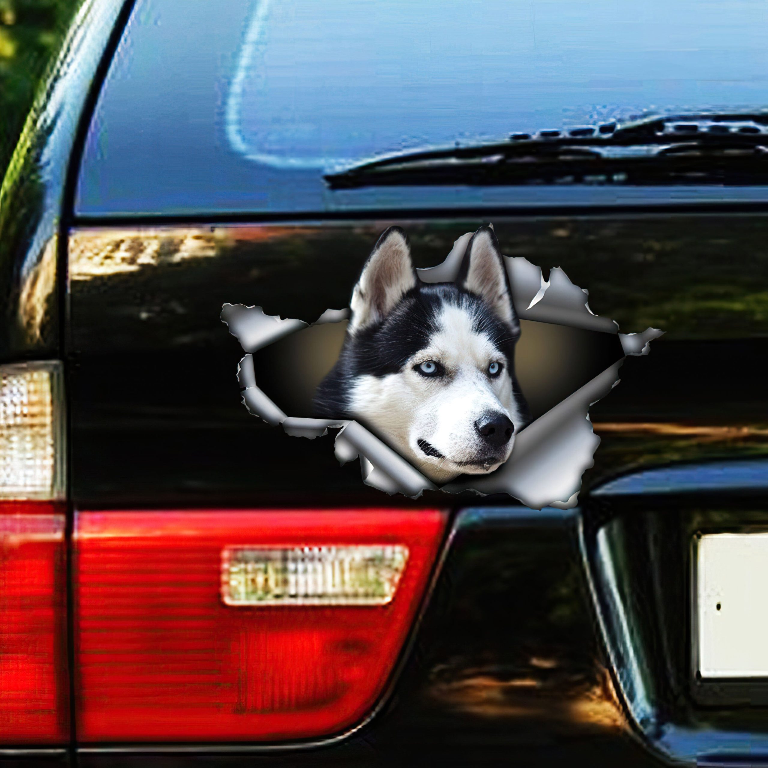 Best Black And White Husky Car 3D Stickers Decal Car Accessories Car Decoration Amazing Gift Idea