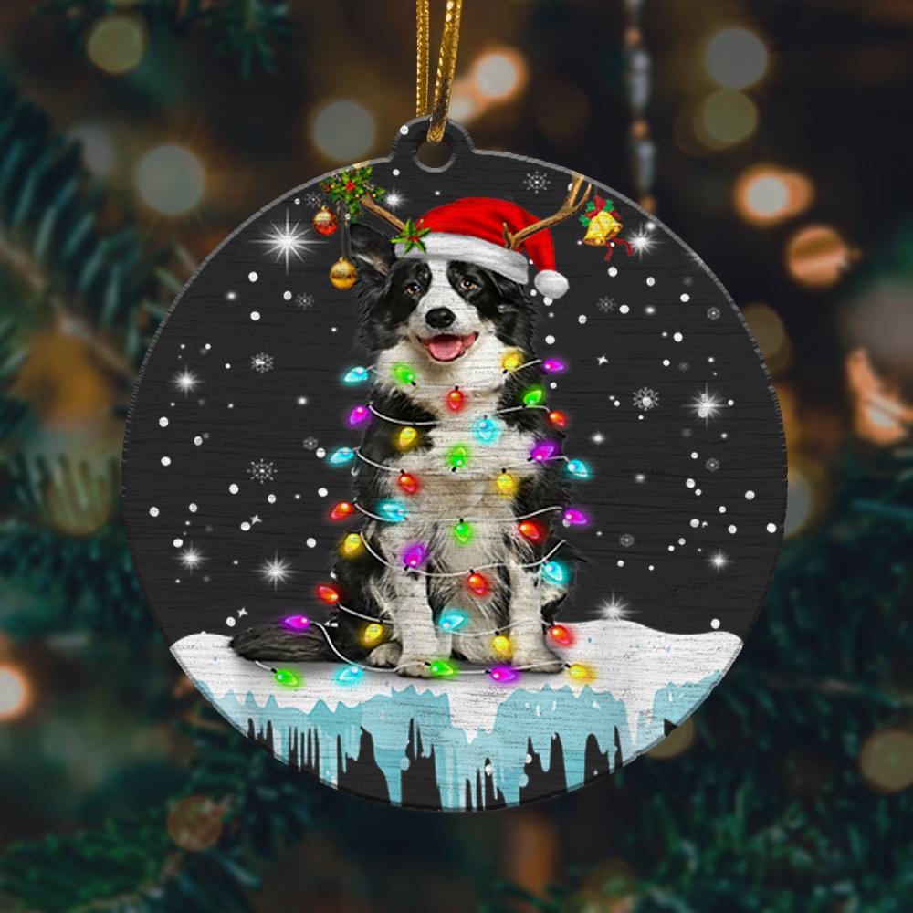 Border Collie Reindeer Wear Santa Hat Chrismas Light Christmas Ornament 2022 Amazing Decor Ideas