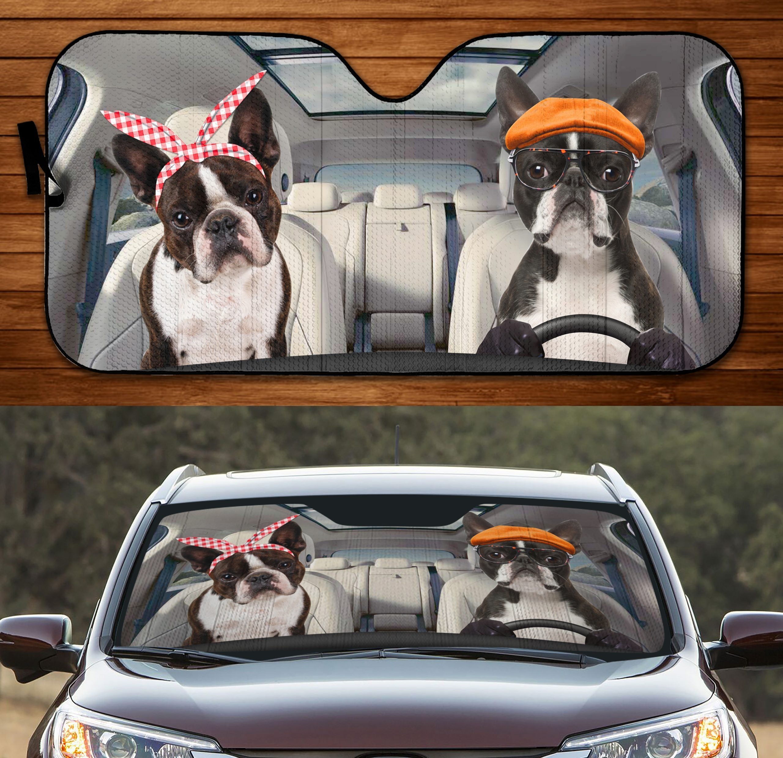 Two Boston Terriers Family Car Windshield Auto Sun Shade Amazing Best Gift Ideas 2021