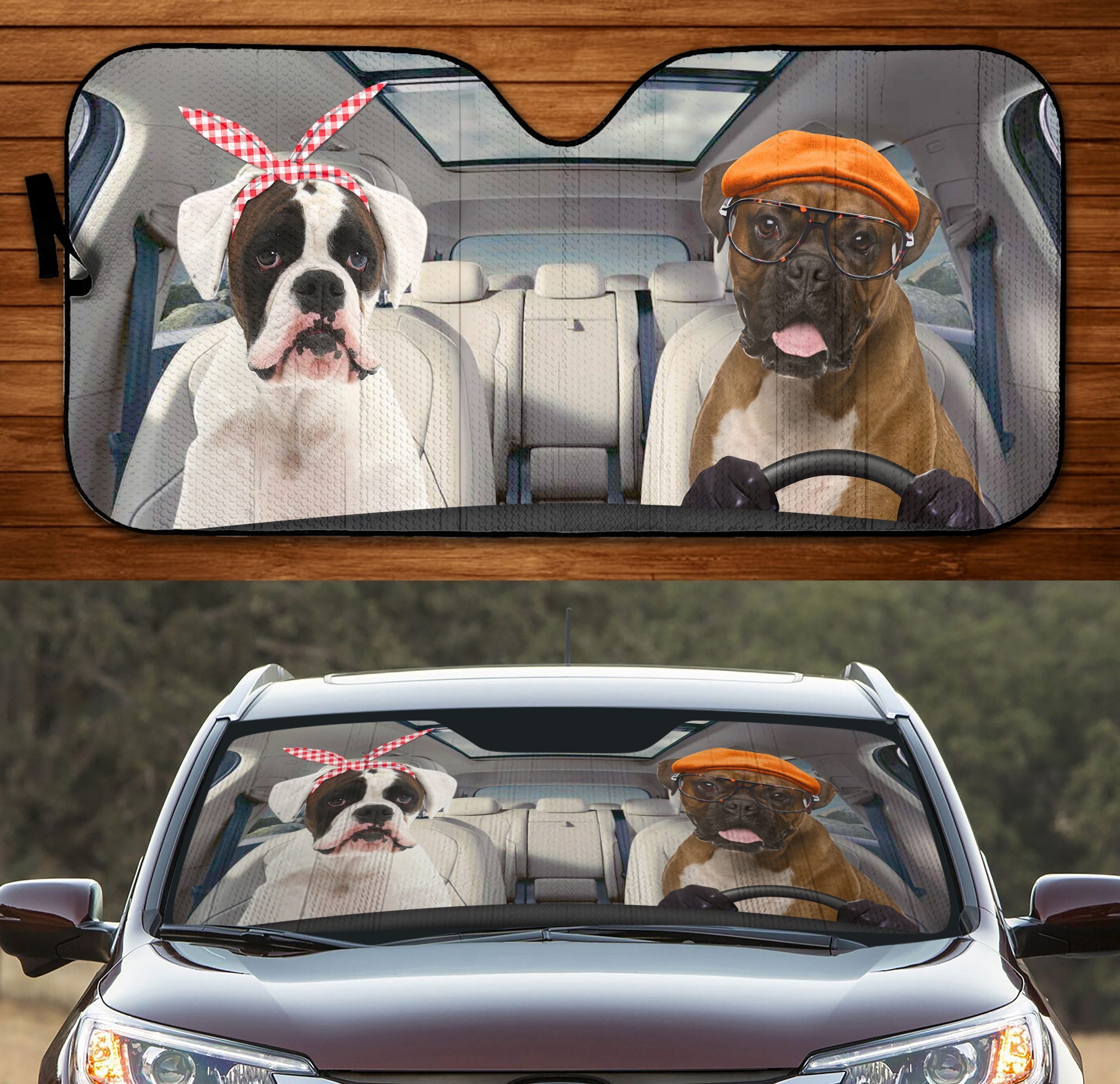 Two Boxers Family Car Windshield Auto Sun Shade Amazing Best Gift Ideas 2021