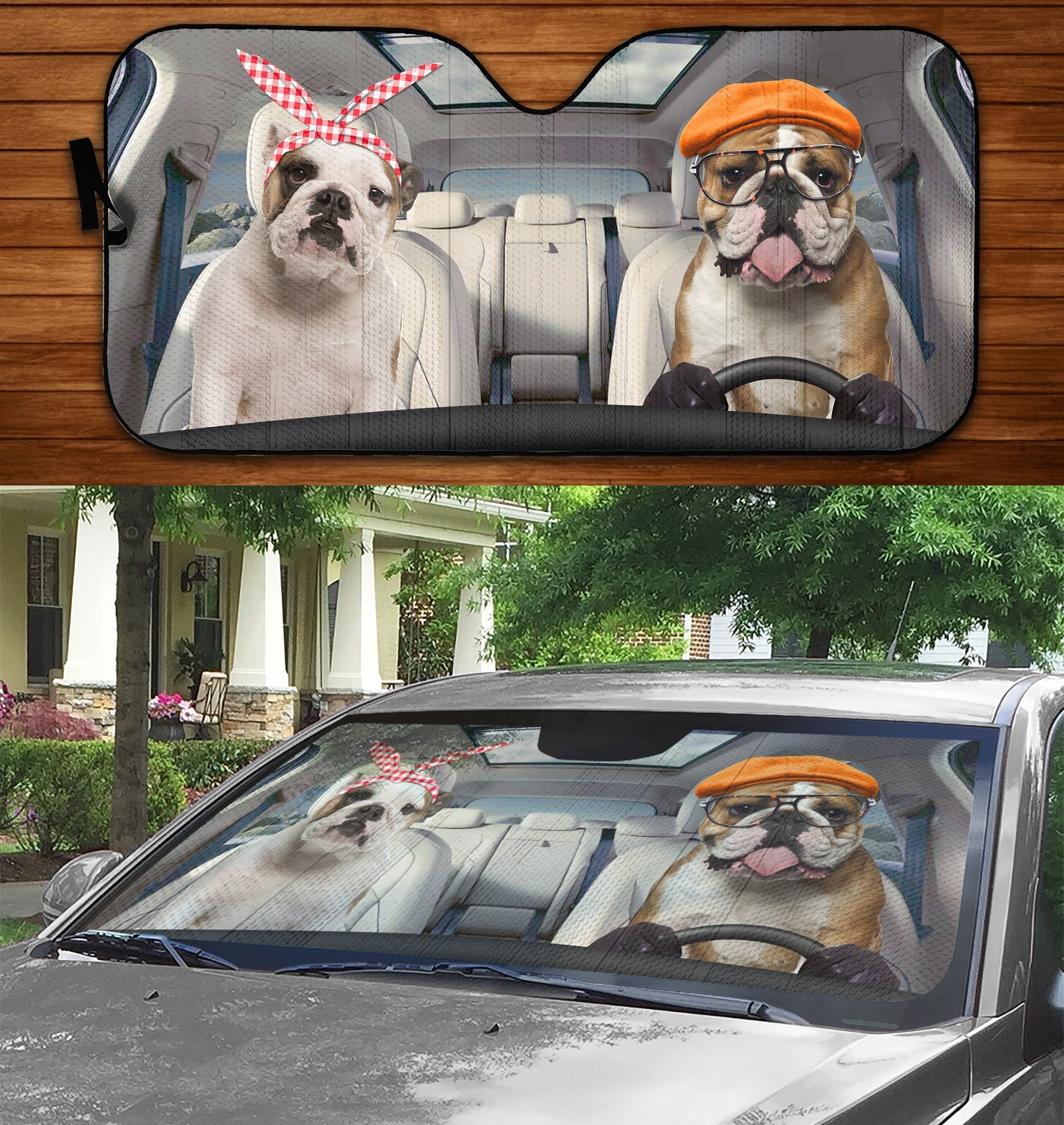 Two Bulldogs Family Car Windshield Auto Sun Shade Amazing Best Gift Ideas 2021