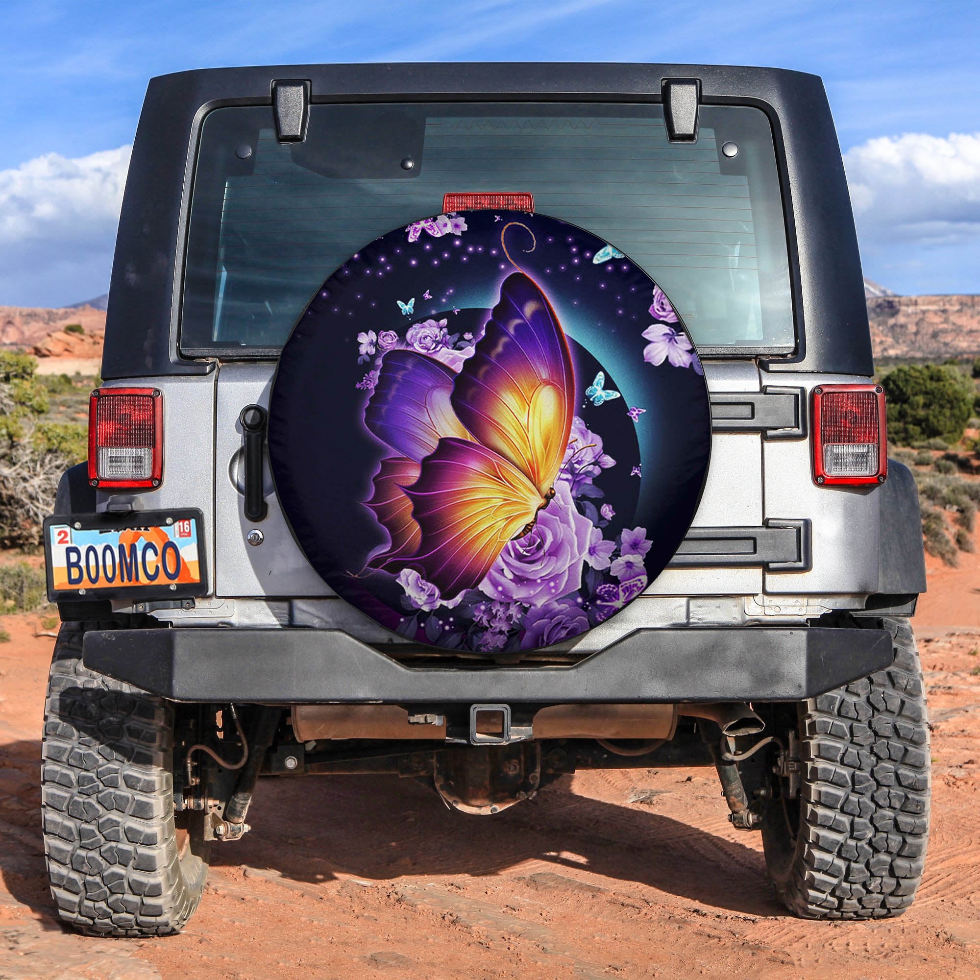 Butterfly Purple Flower Spare Tire Covers Gift For Campers