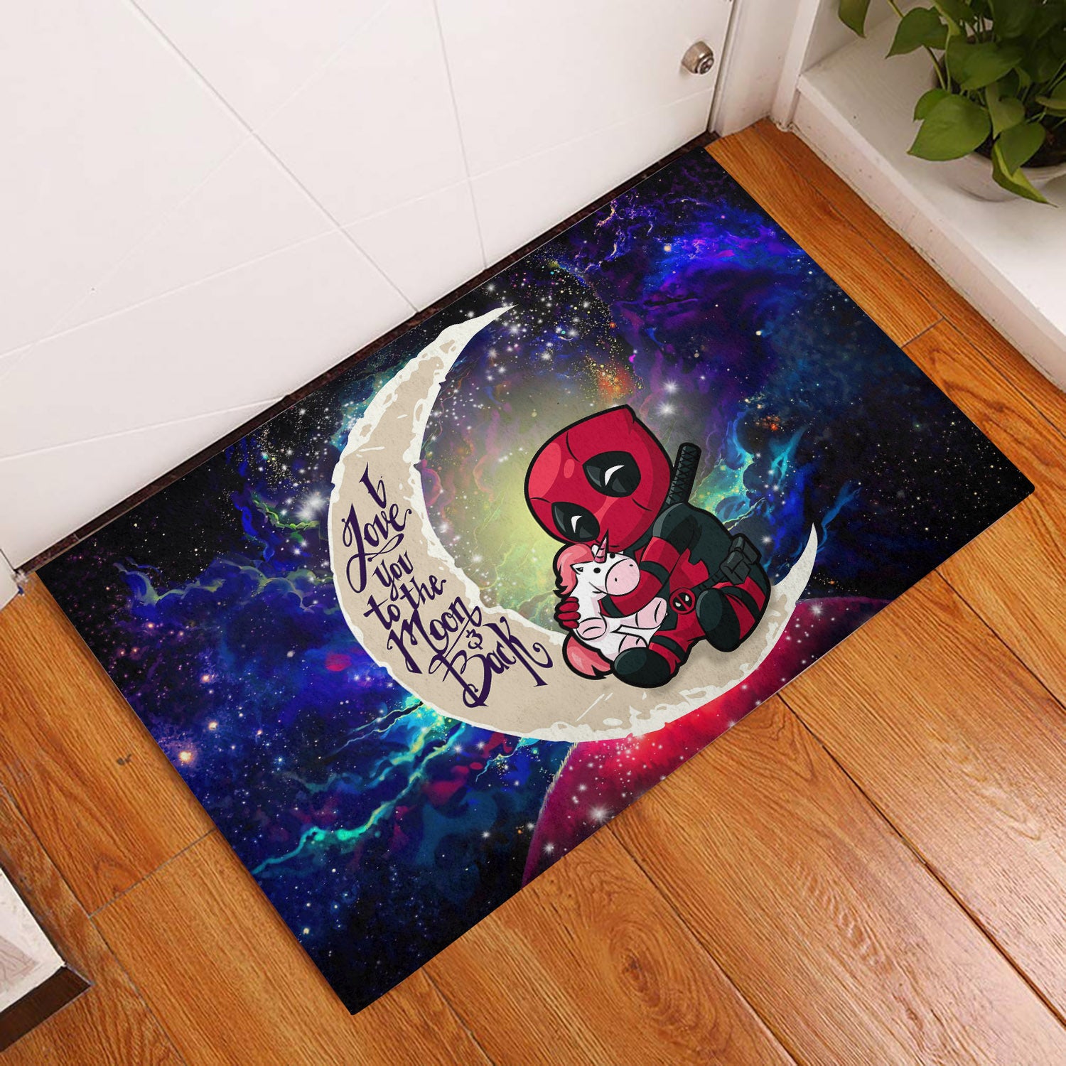 Chibi Deadpool Unicorn Toy Love You To The Moon Galaxy Back Door Mats Home Decor