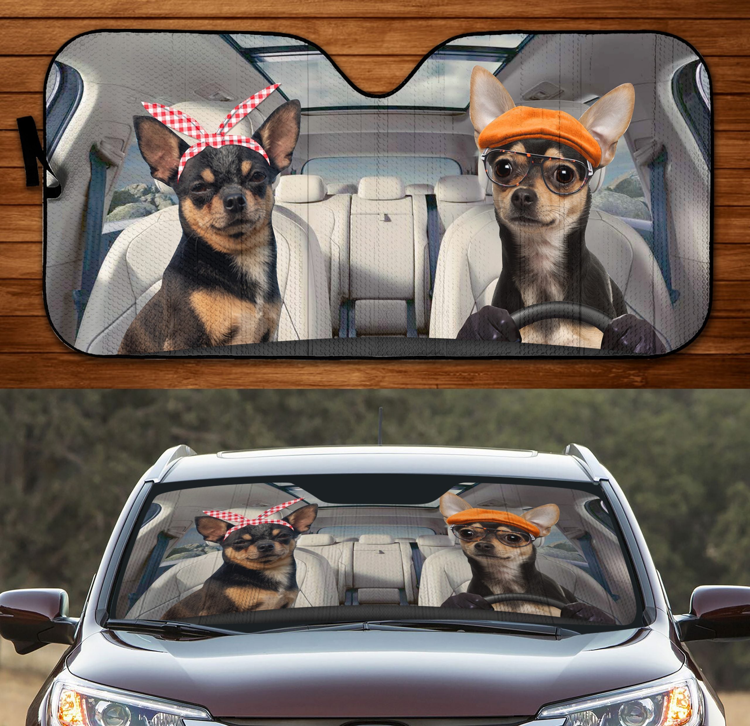 Two Chihuahuas Black Family Car Windshield Auto Sun Shade Amazing Best Gift Ideas 2021