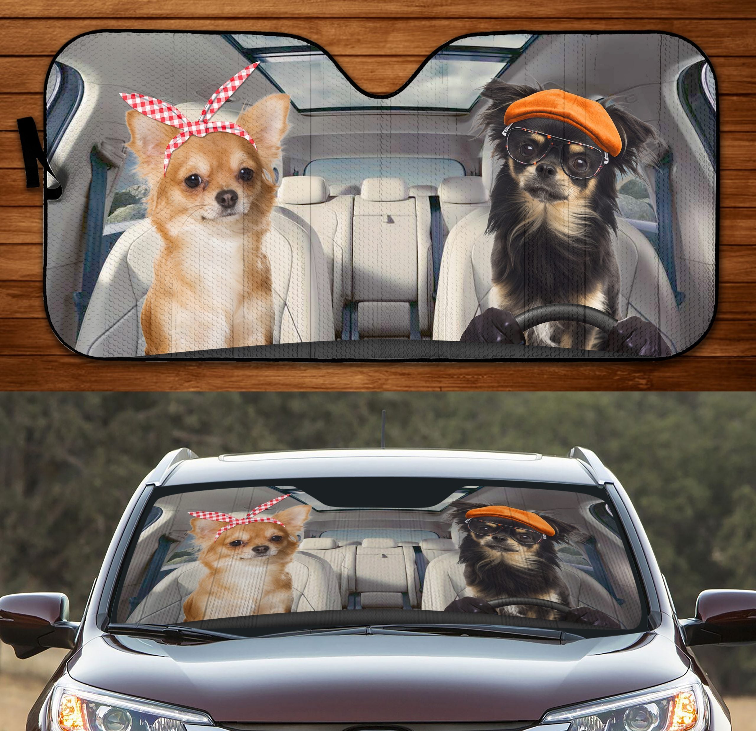 Two Chihuahuas Longhair Family Car Windshield Auto Sun Shade Amazing Best Gift Ideas 2021