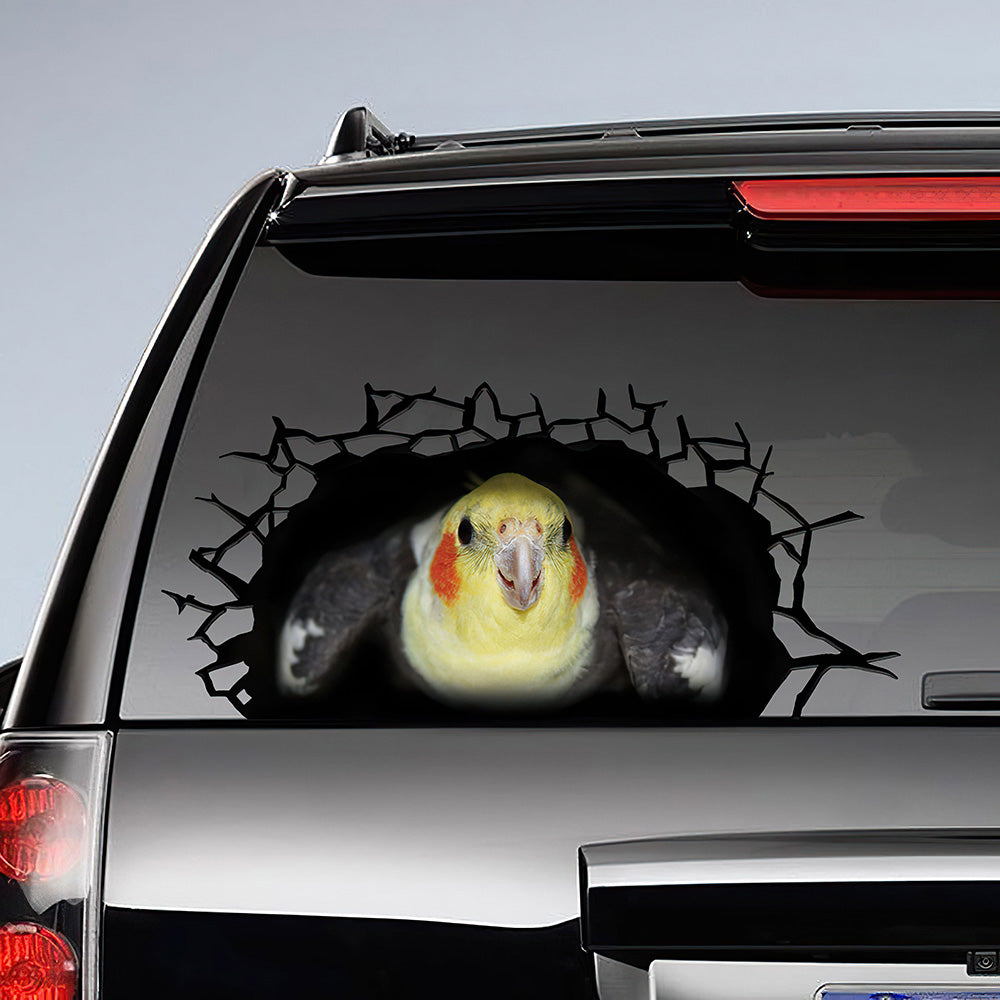 Best Cockatiel 3D Sticker, Cracked Window Car 3D Stickers Decal Car Accessories Car Decoration Amazing Gift Idea