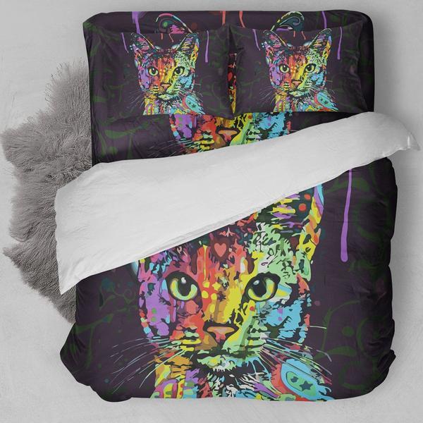 Colorful Cat Head Bedding Set