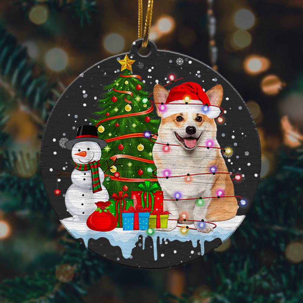 Corgi Costume Santa Lights Hat In Snow Christmas Ornament 2022 Amazing Decor Ideas