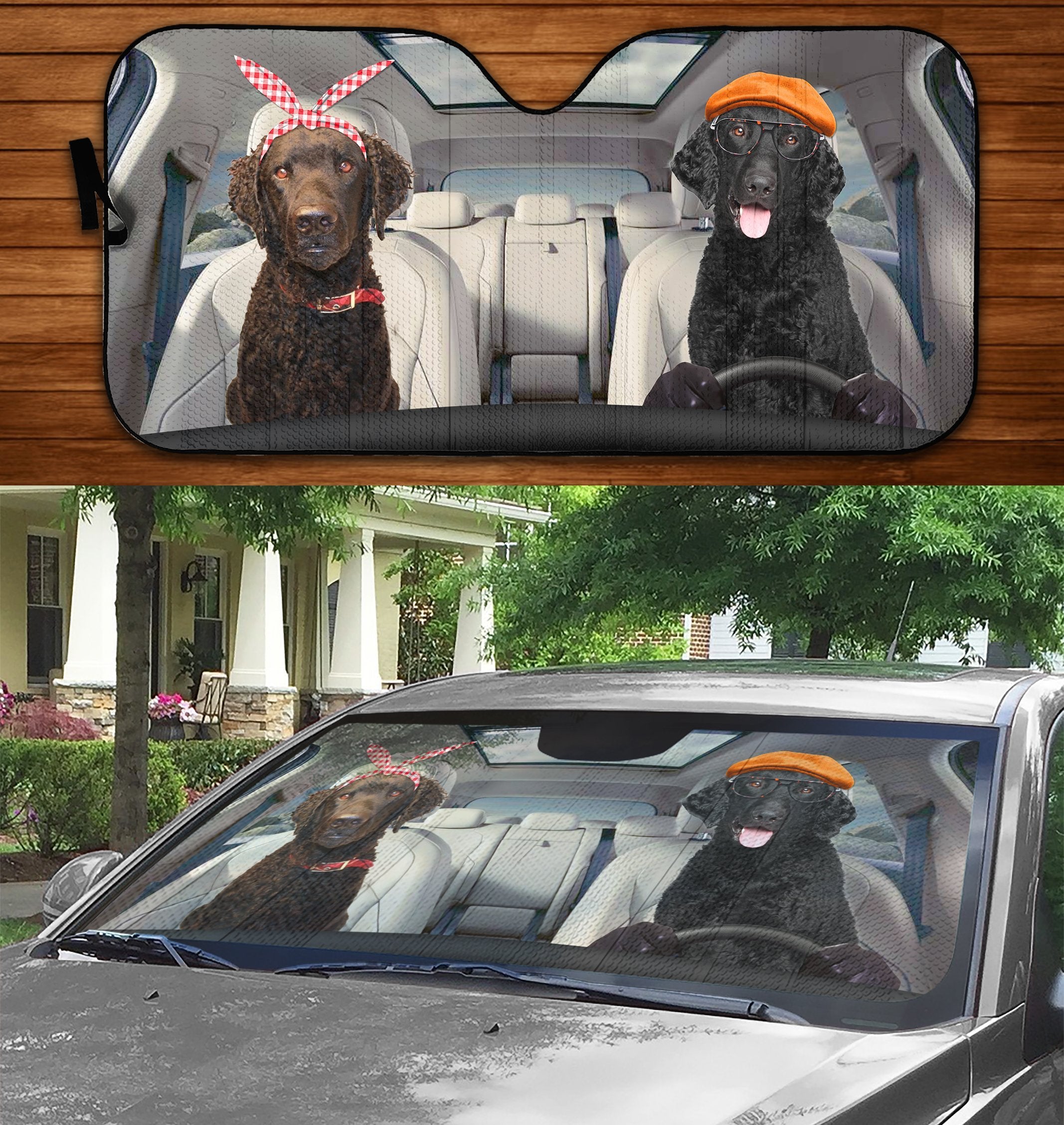 Two Curly-Coated Retrievers Family Car Windshield Auto Sunshade Amazing Best Gift Ideas 2021