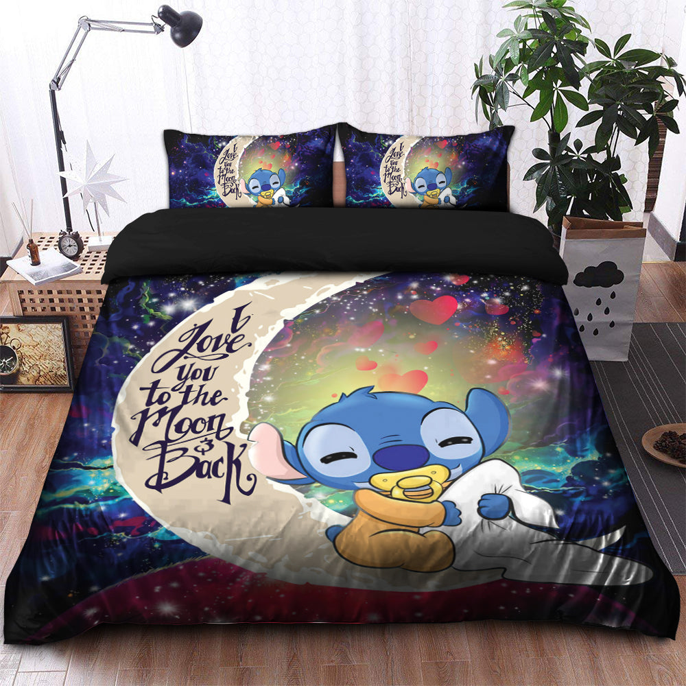 Cute Baby Stitch Sleep Love You To The Moon Galaxy Bedding Set Duvet Cover And 2 Pillowcases