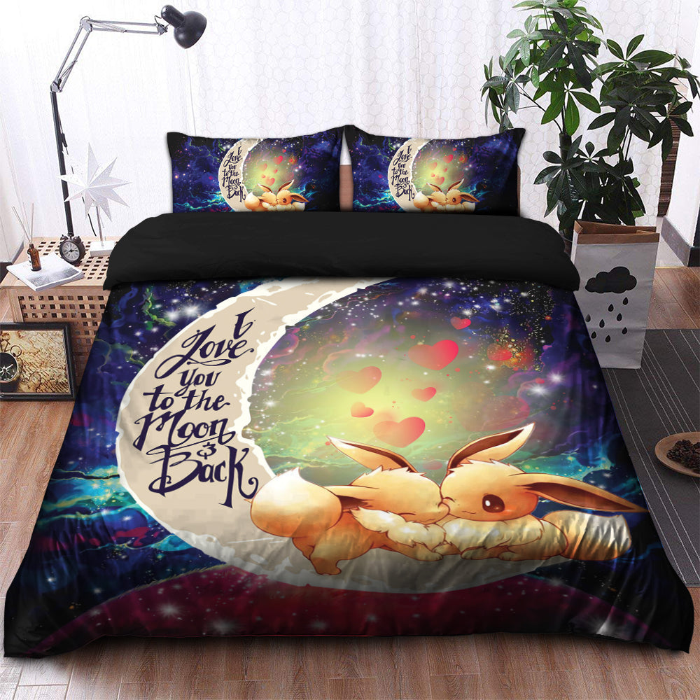 Cute Eevee Pokemon Couple Love You To The Moon Galaxy Bedding Set Duvet Cover And 2 Pillowcases