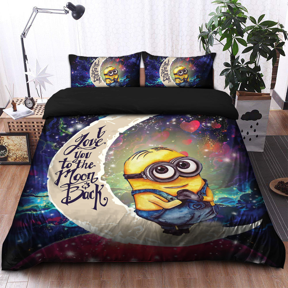 Cute Minions Despicable Me Love You To The Moon Galaxy Bedding Set Duvet Cover And 2 Pillowcases