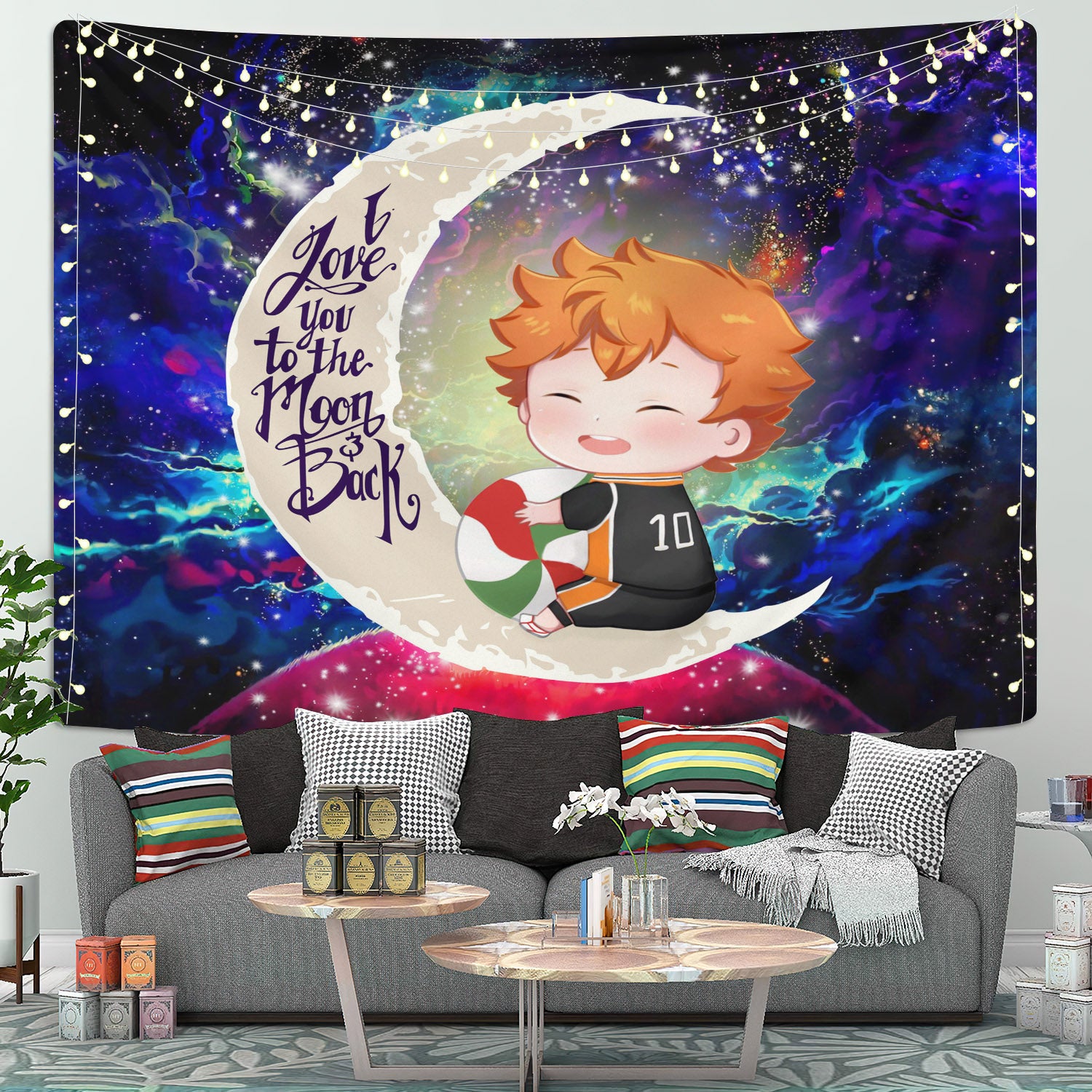 Cute Hinata Haikyuu Moon And Back Galaxy Tapestry Room Decor