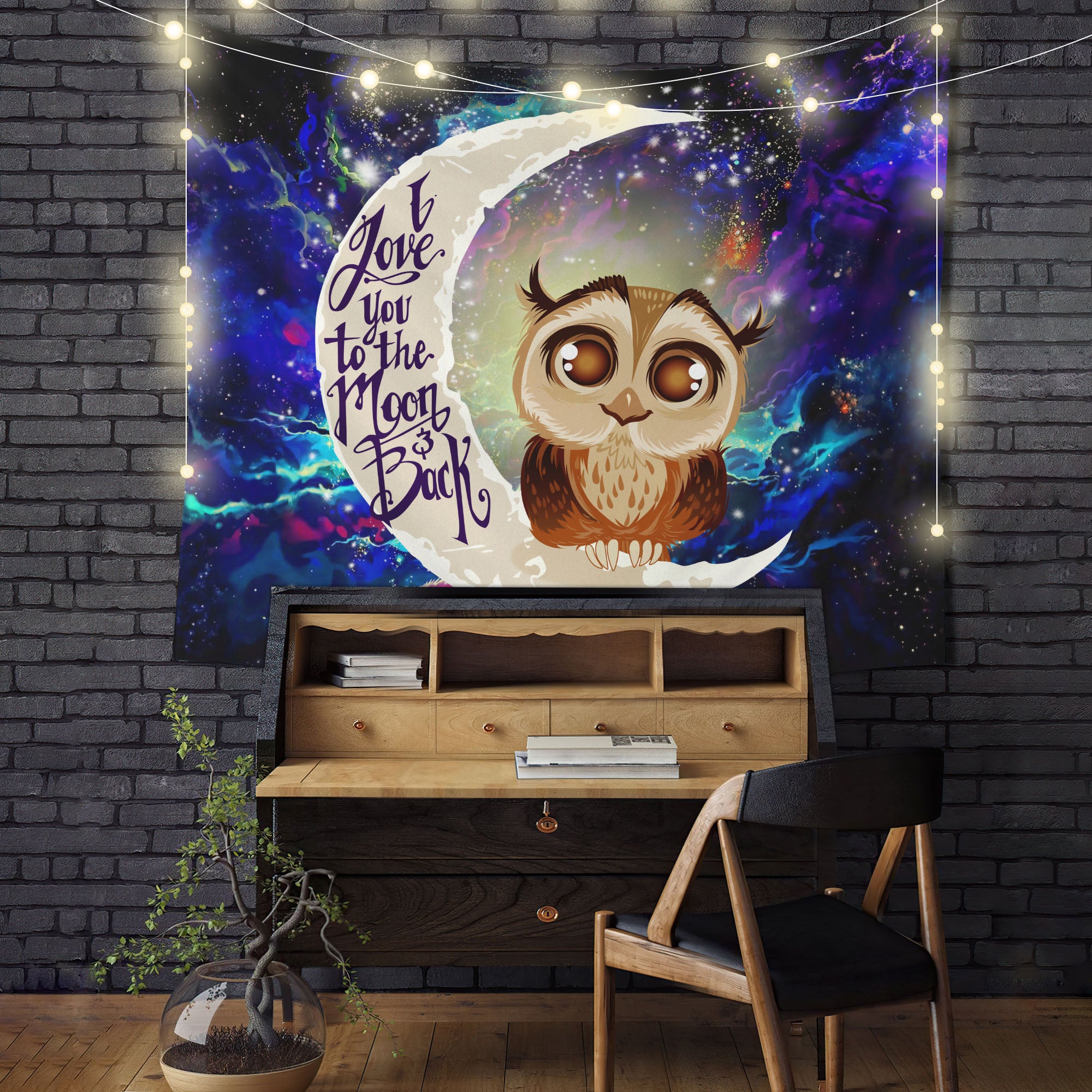 Cute Owl Moon And Back Tapestry Room Decor