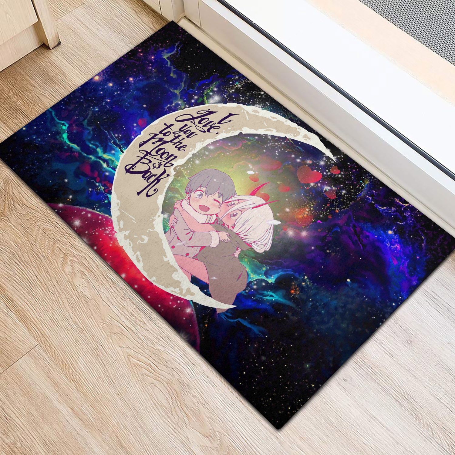 Darling In The Franxx Hiro And Zero Two Love You To The Moon Galaxy Back Door Mats Home Decor