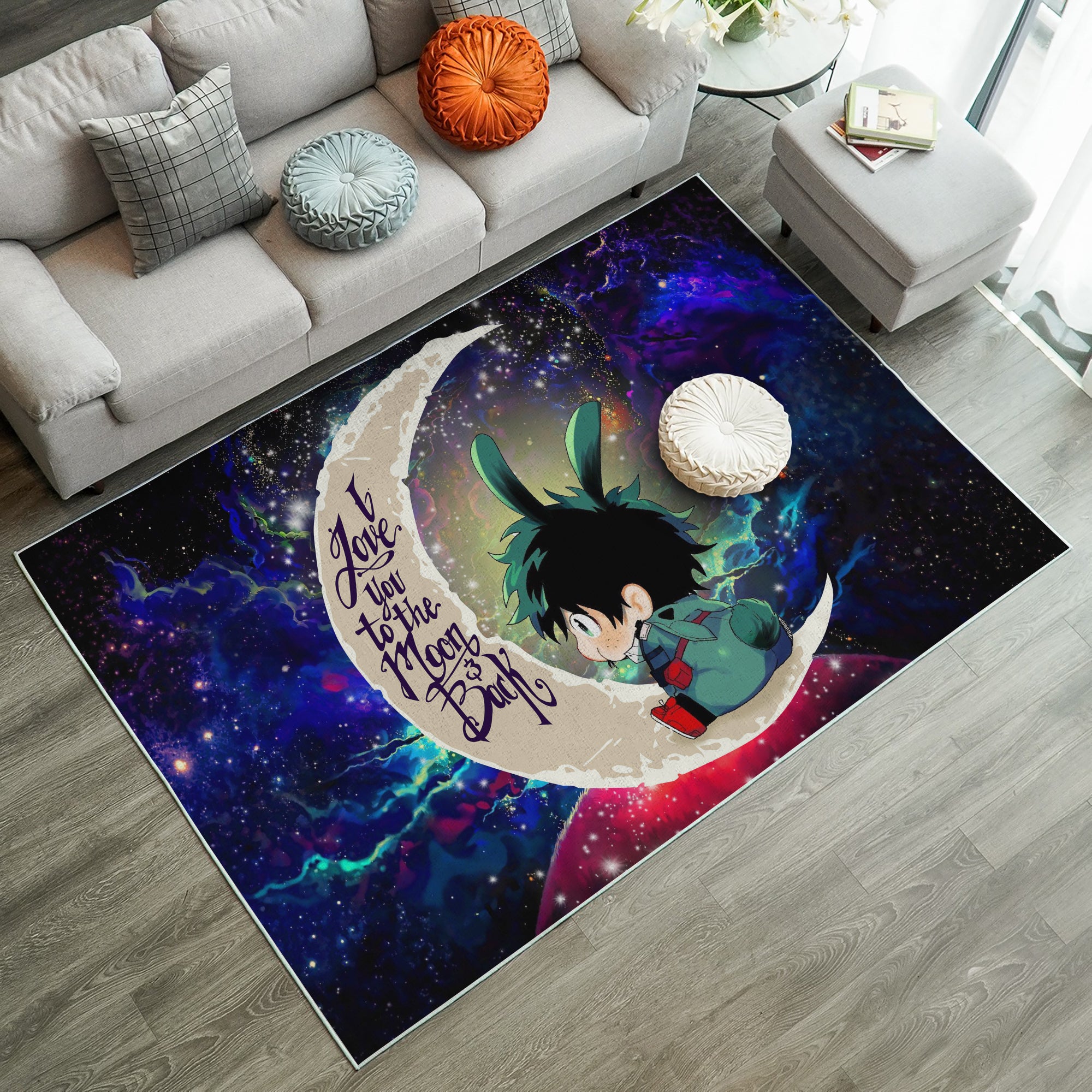 Deku My Hero Academia AnimeLove You To The Moon Galaxy Carpet Rug Home Room Decor