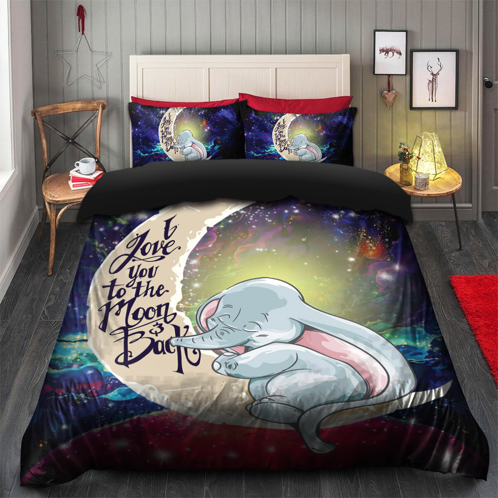 Dumbo Elephant Love You To The Moon Galaxy Bedding Set Duvet Cover And 2 Pillowcases