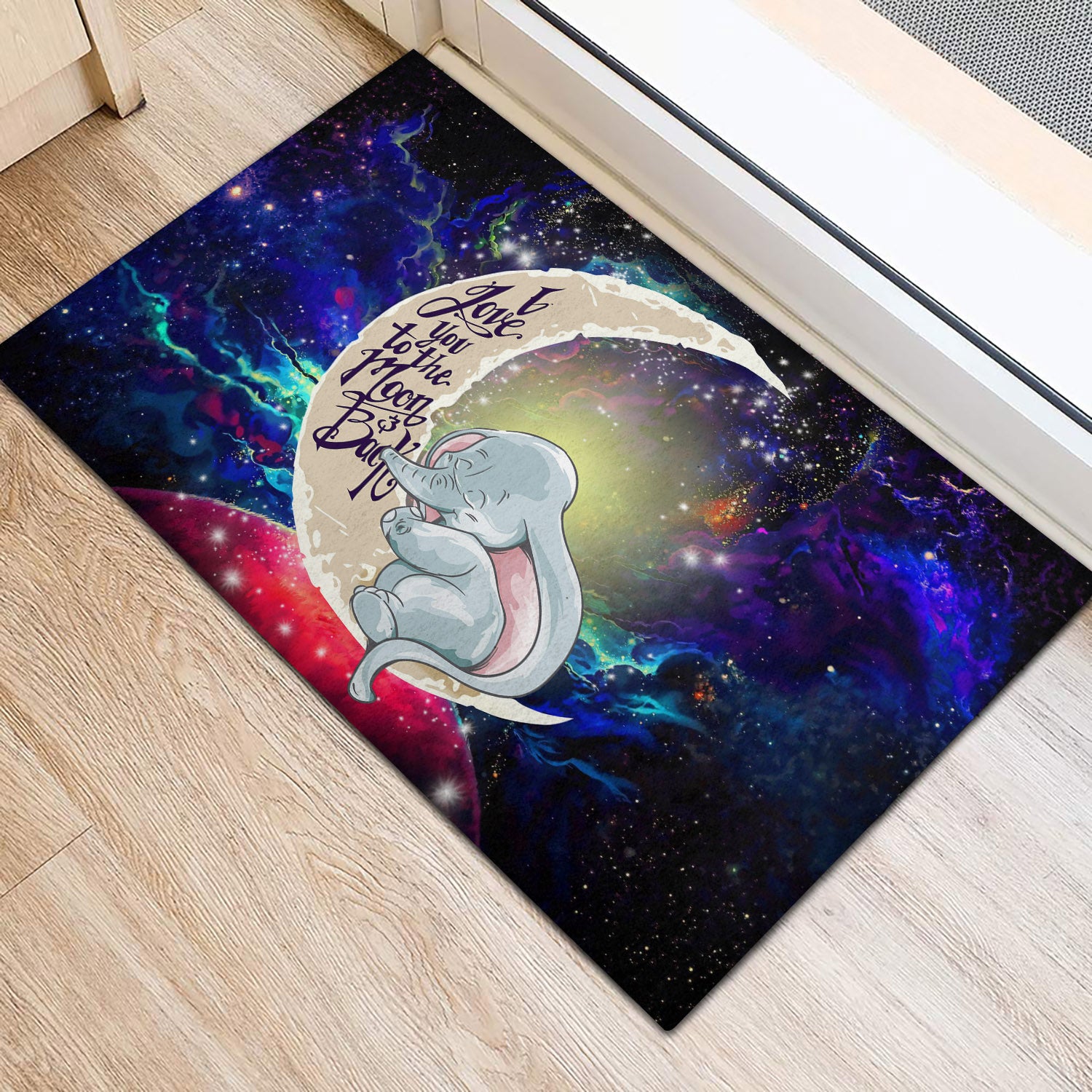 Dumbo Elephant Love You To The Moon Galaxy Back Door Mats Home Decor
