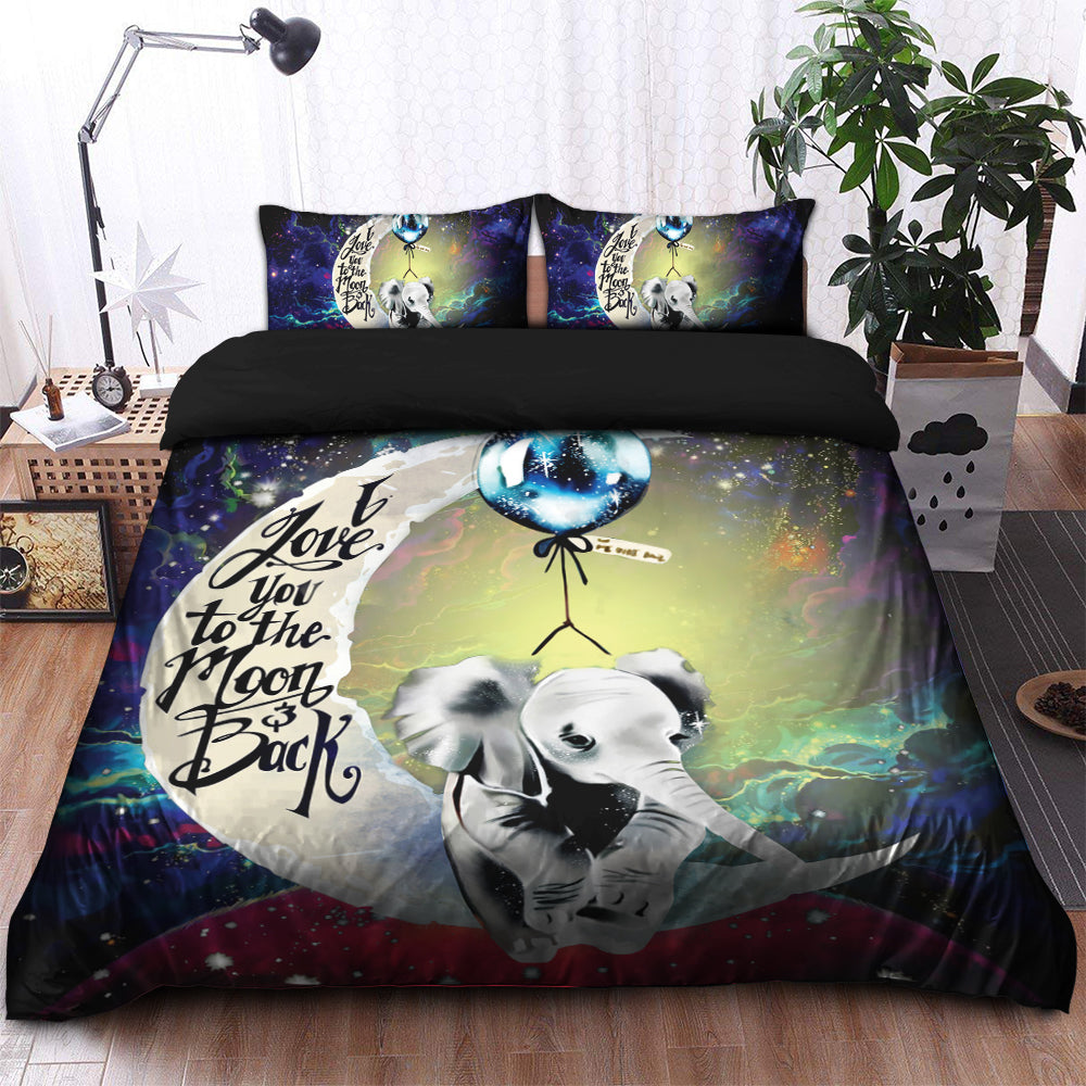 Elephant Love You To The Moon Galaxy Bedding Set Duvet Cover And 2 Pillowcases
