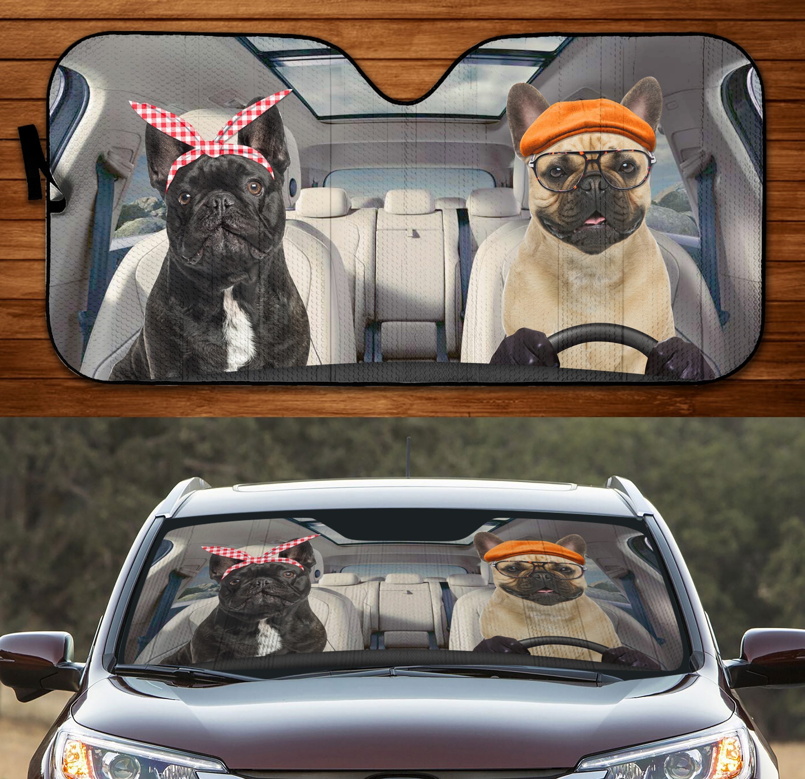 Two Frenchie French Bulldogs Car Windshield Face Auto Sun Shade Amazing Best Gift Ideas 2021