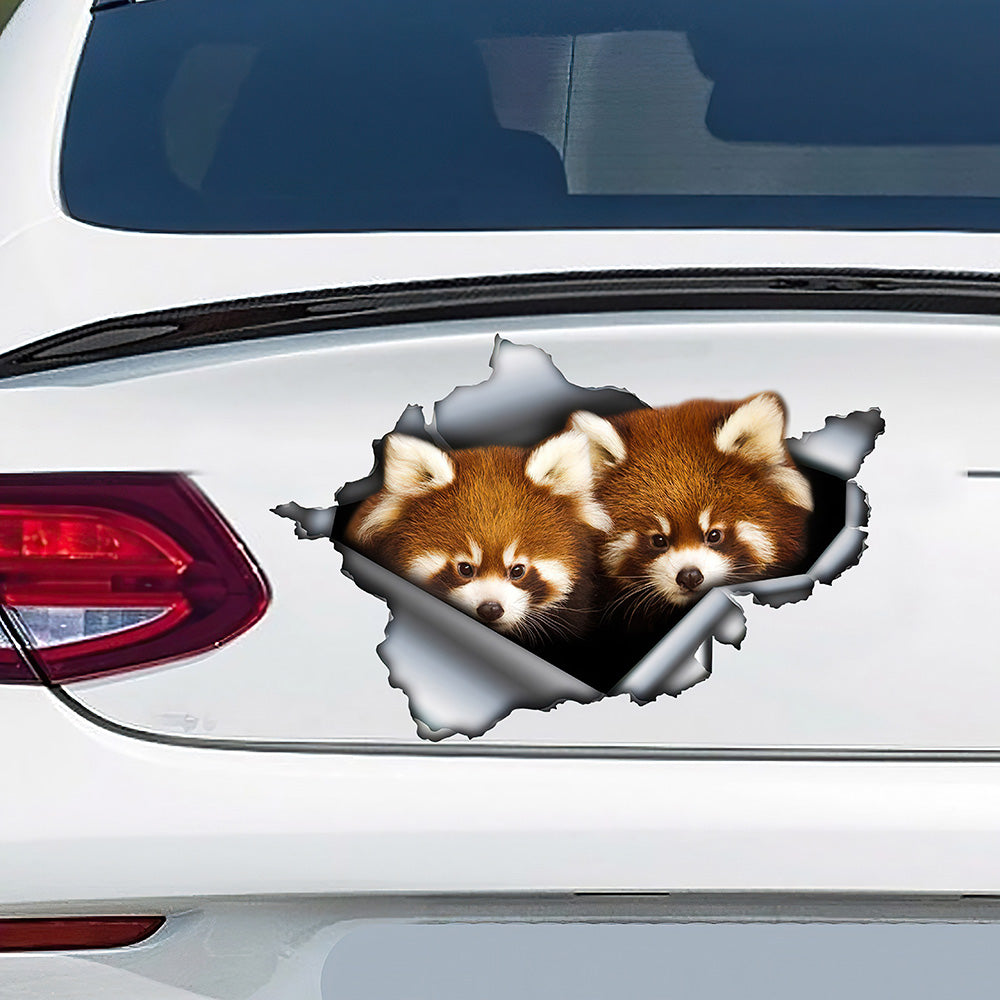 Best Funny Red Pandas Car Decal , Torn Metal Car 3D Stickers Decal Car Accessories Car Decoration Amazing Gift Idea