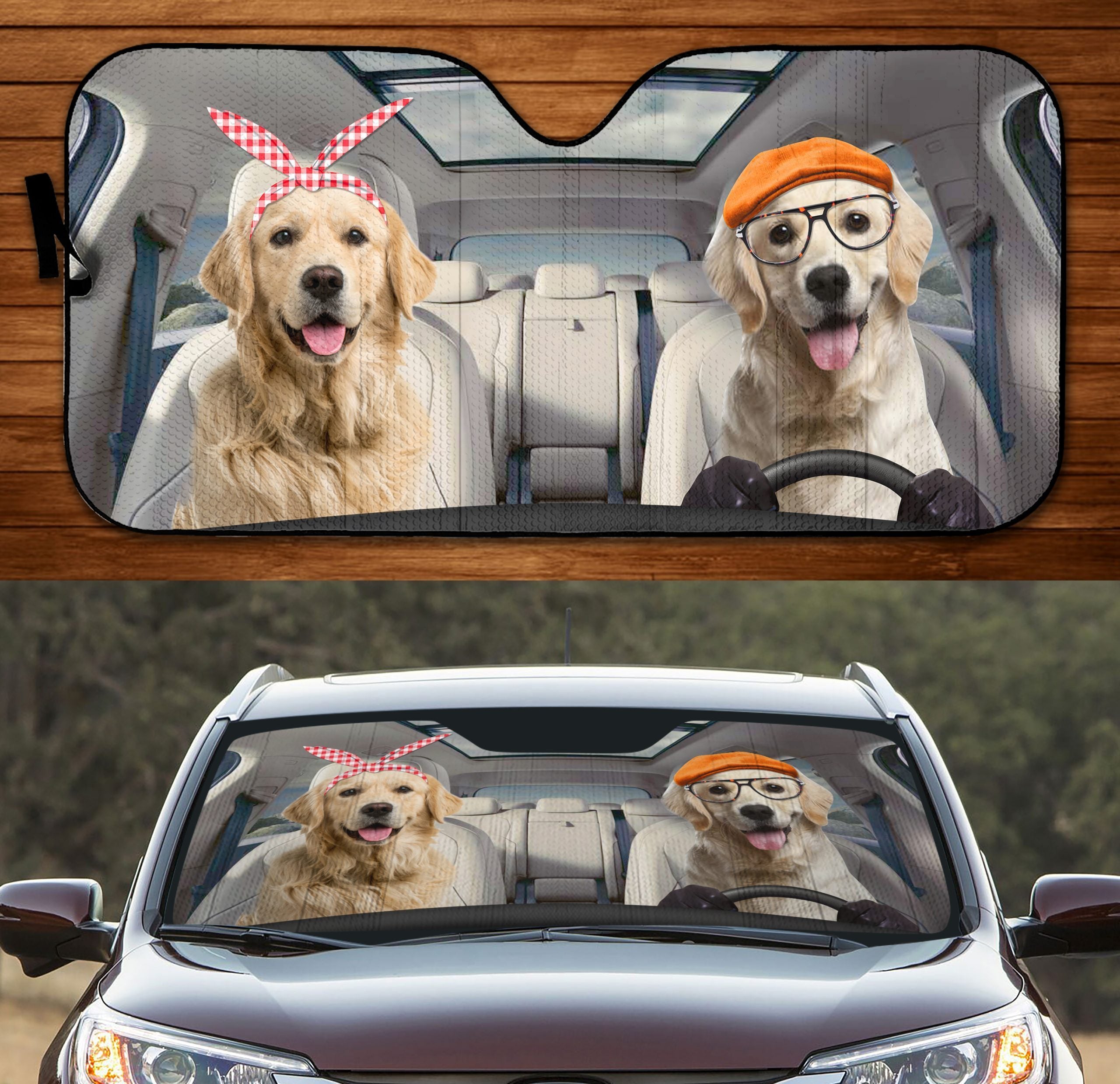 Two Golden Retrievers Family Car Windshield Auto Sun Shade Amazing Best Gift Ideas 2021