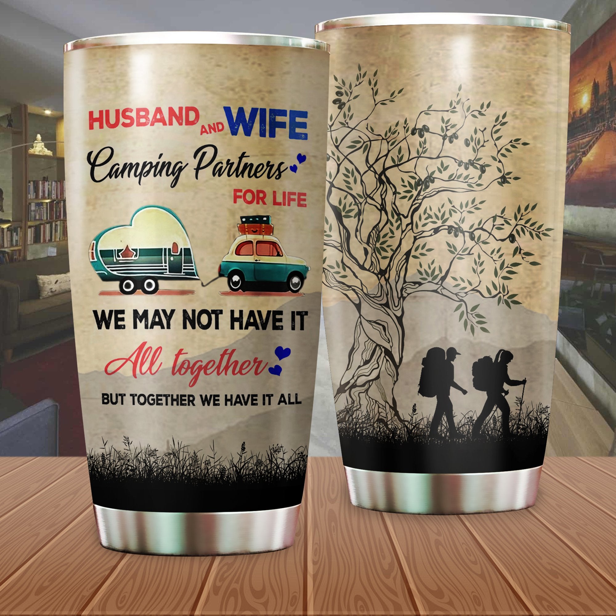 Husband And Wife Camping Partnerrs For Life Camping Camfire Tumbler 2021