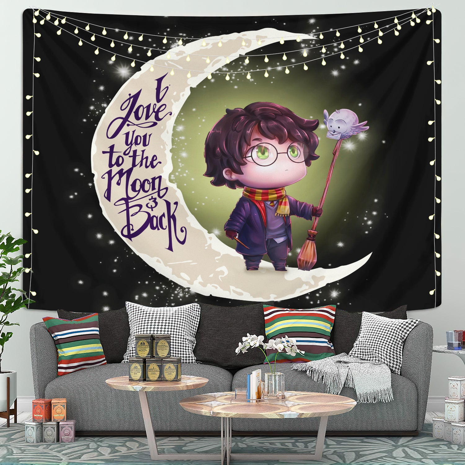 Harry Potter Chibi Love You To The Moon Tapestry Room Decor