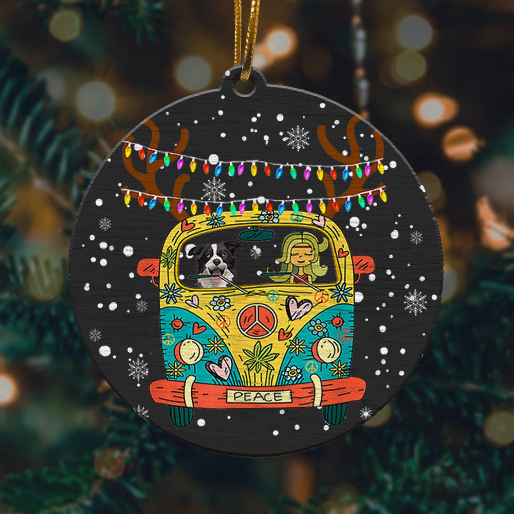 Hippie Van Christmas Cute Lady Border Collie Santa Hat Christmas Ornament 2022 Amazing Decor Ideas