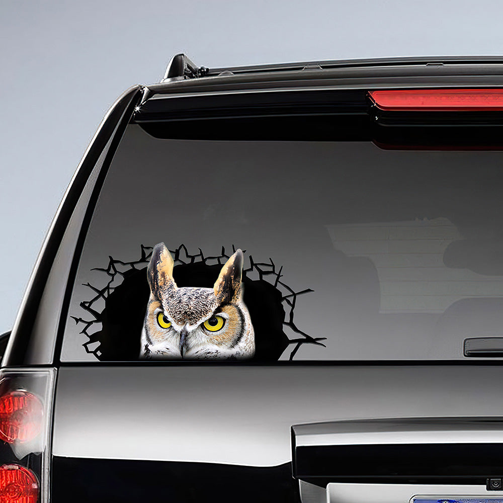 Best Horned Owl 3D Sticker, Cracked Window Car 3D Stickers Decal Car Accessories Car Decoration Amazing Gift Idea