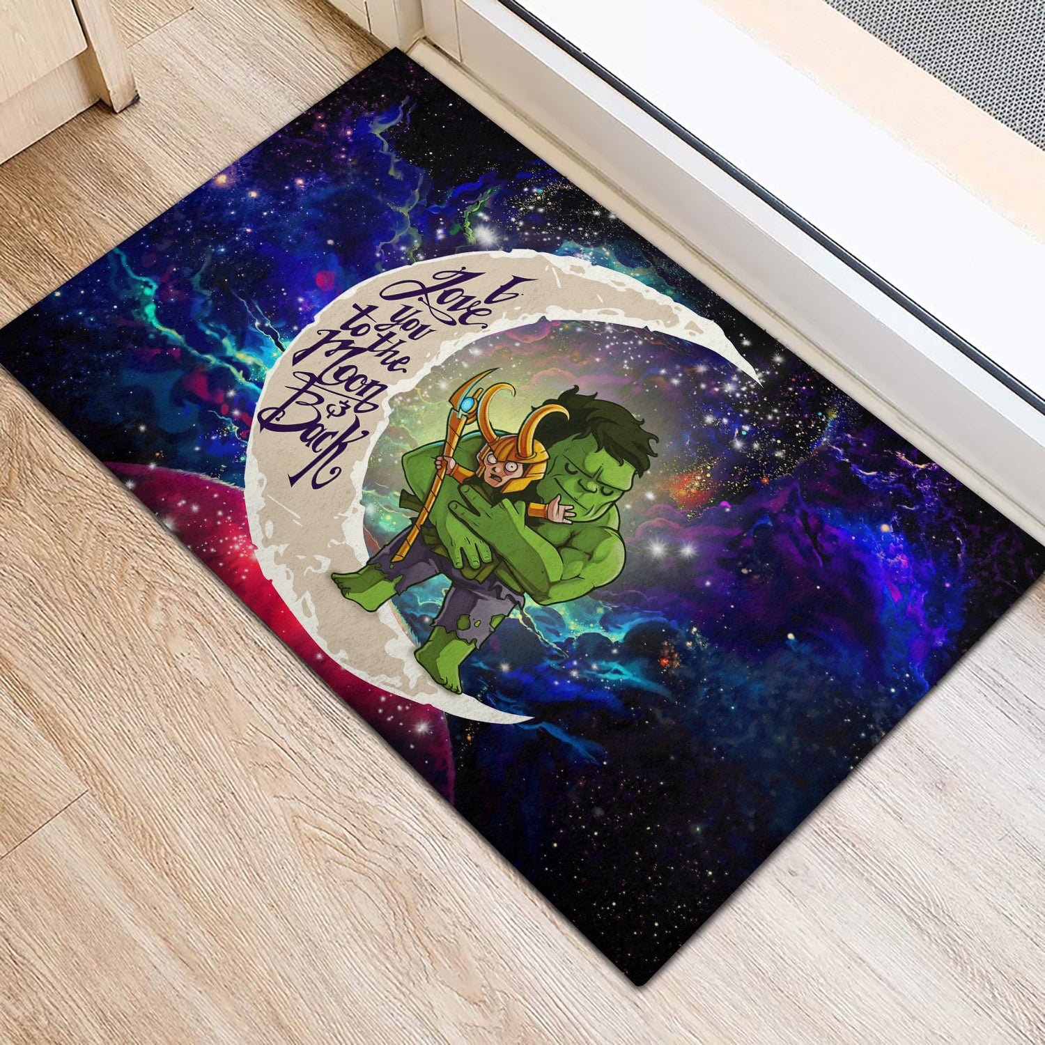 Hulk And Loki Love You To The Moon Galaxy Back Door Mats Home Decor