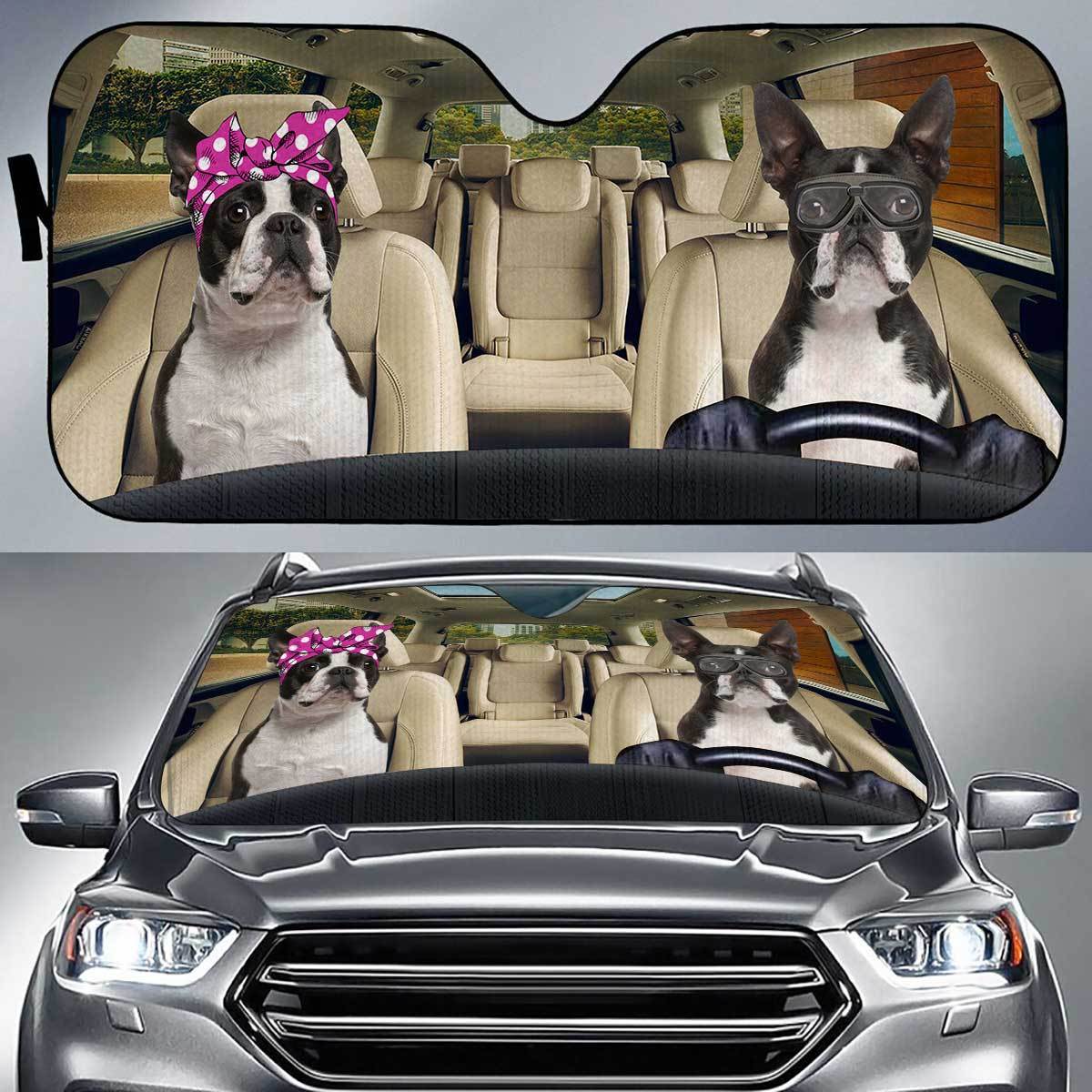 Boston Terrier Driver Auto Sun Shade Hd Gift Ideas 2022