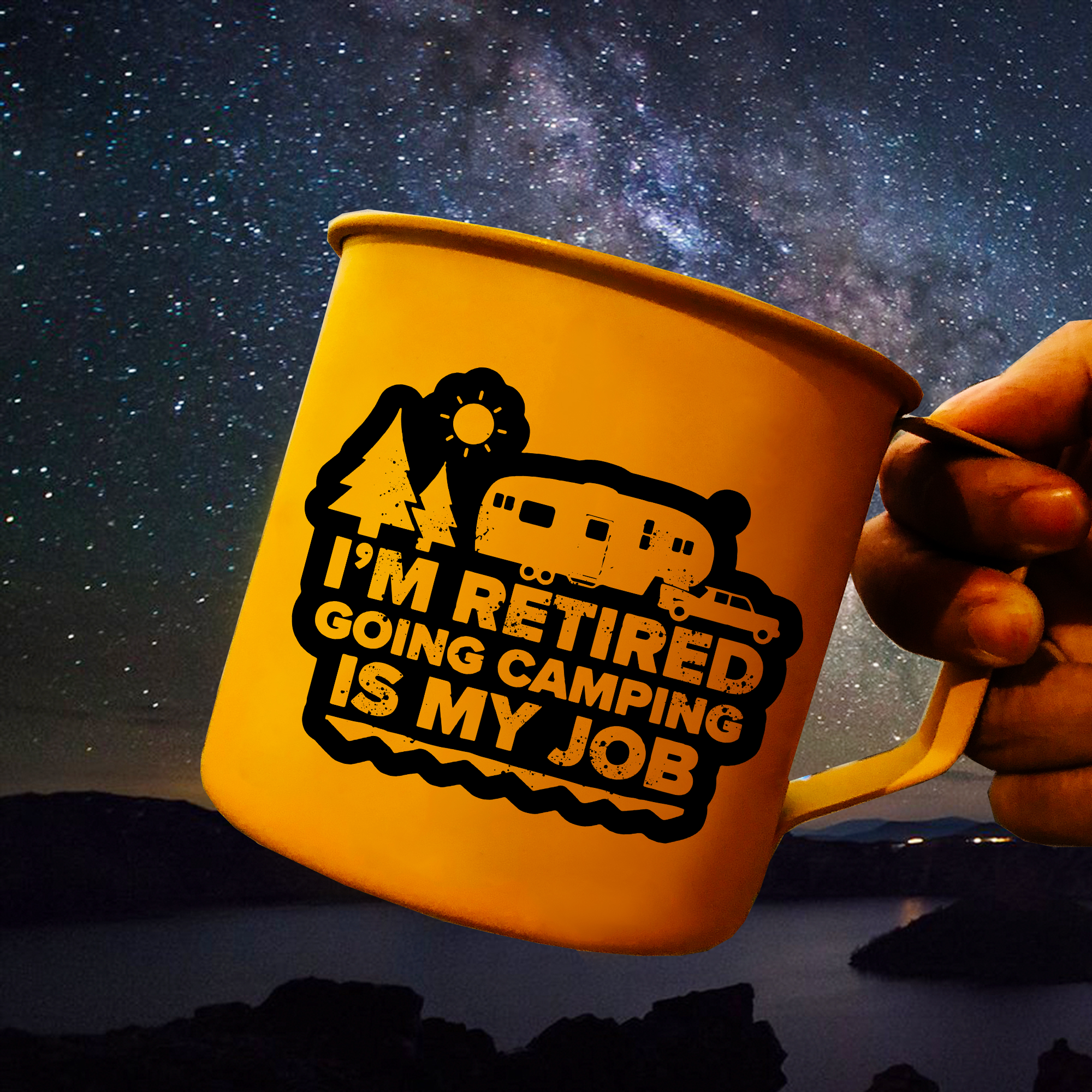 Yellow I'M Retired Mc Best Campfire Camping Gift Travel Mugs 2021