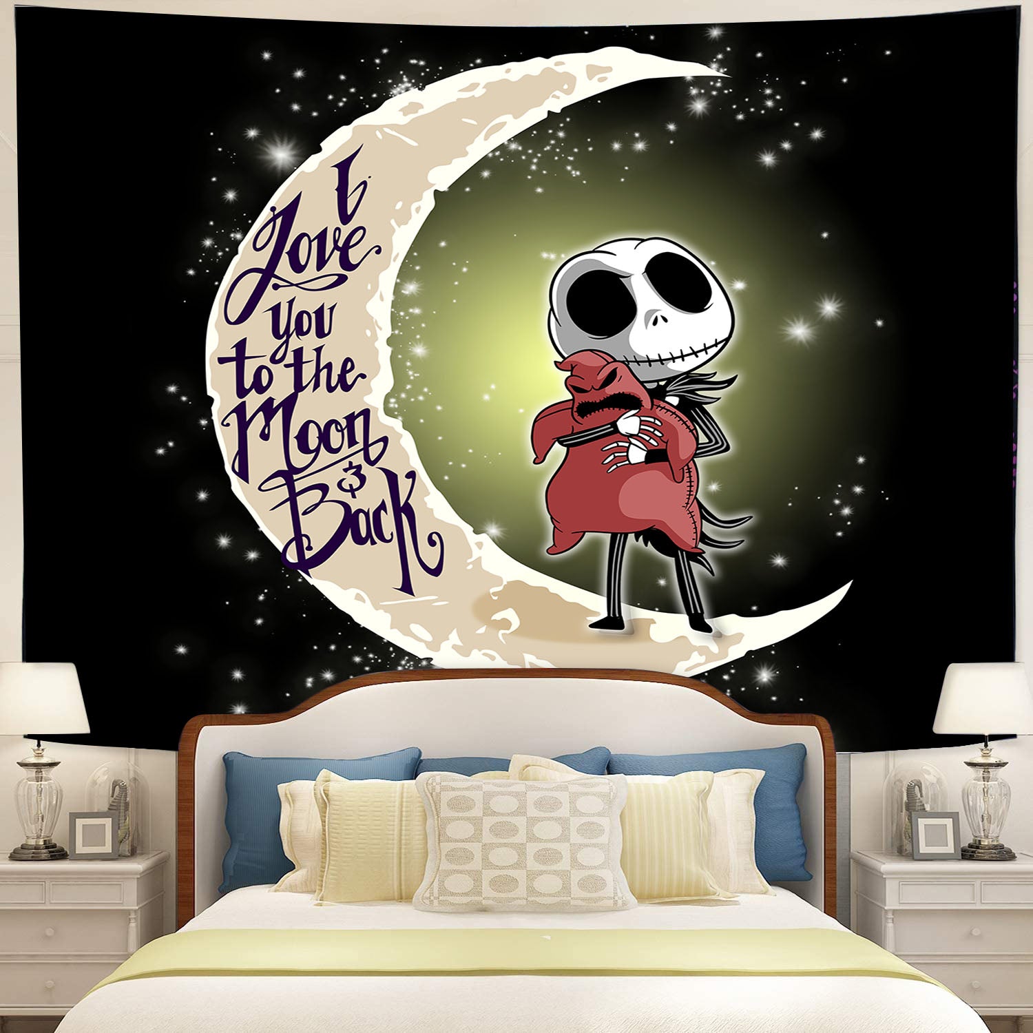 Jack Skellington Love You To The Moon Tapestry Room Decor