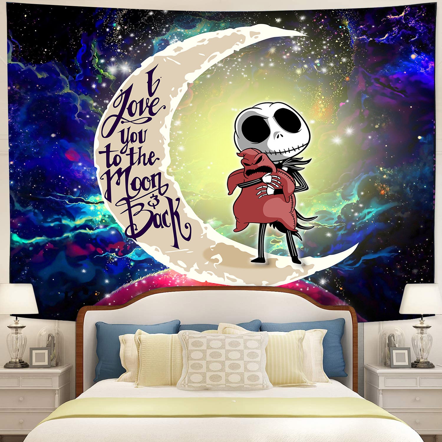 Jack Skellington Nightmare Before Christmas Moon And Back Galaxy Tapestry Room Decor