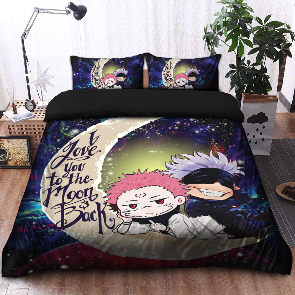 Jujutsu Kaisen Gojo Sakuna Chibi Anime Love You To The Moon Galaxy Bedding Set Duvet Cover And 2 Pillowcases