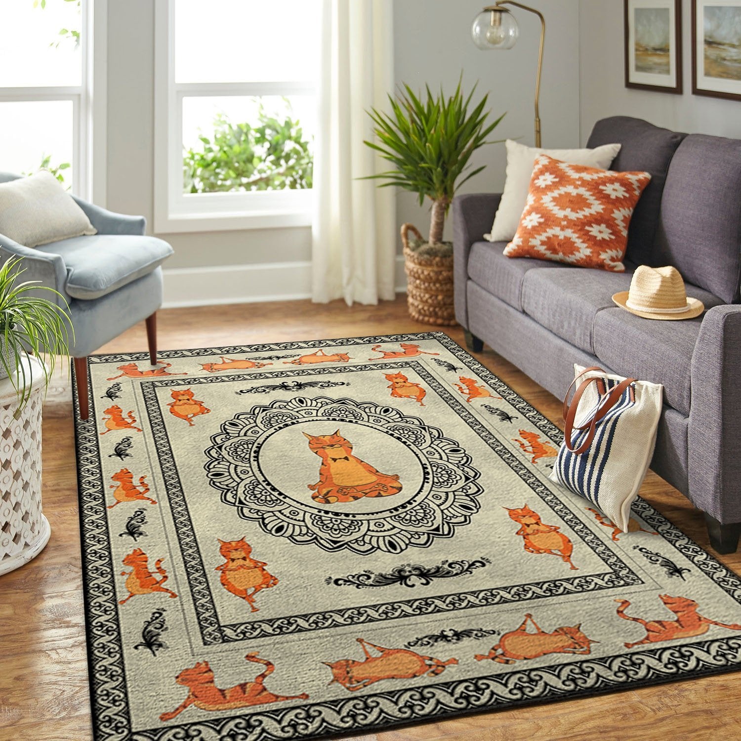 Cat Yoga Rug Floor Home Room Decor