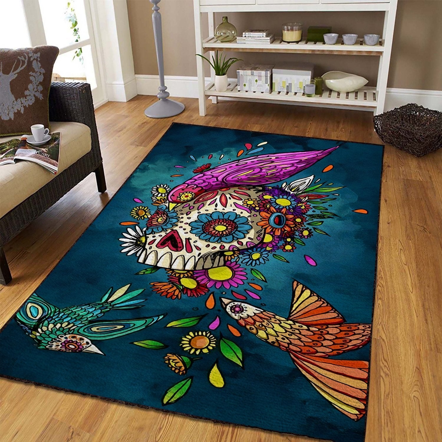 Sugar Skull Rug Floor Home Room Decor