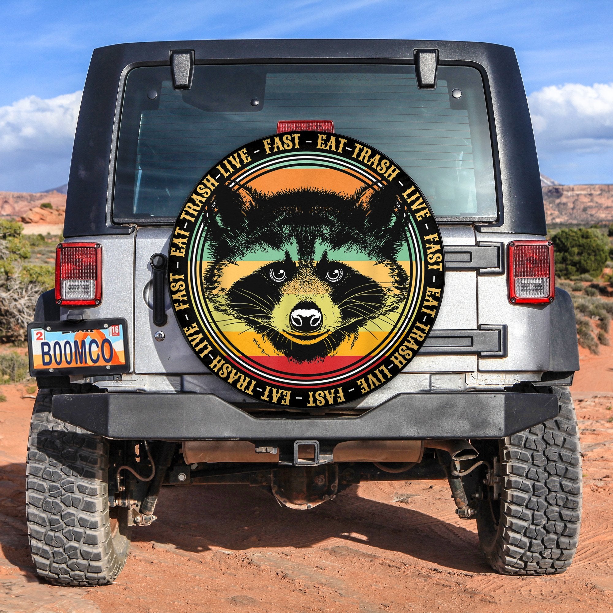 Live Fast Eat Trash Raccoon Camping Spare Tire Cover Gift For Campers