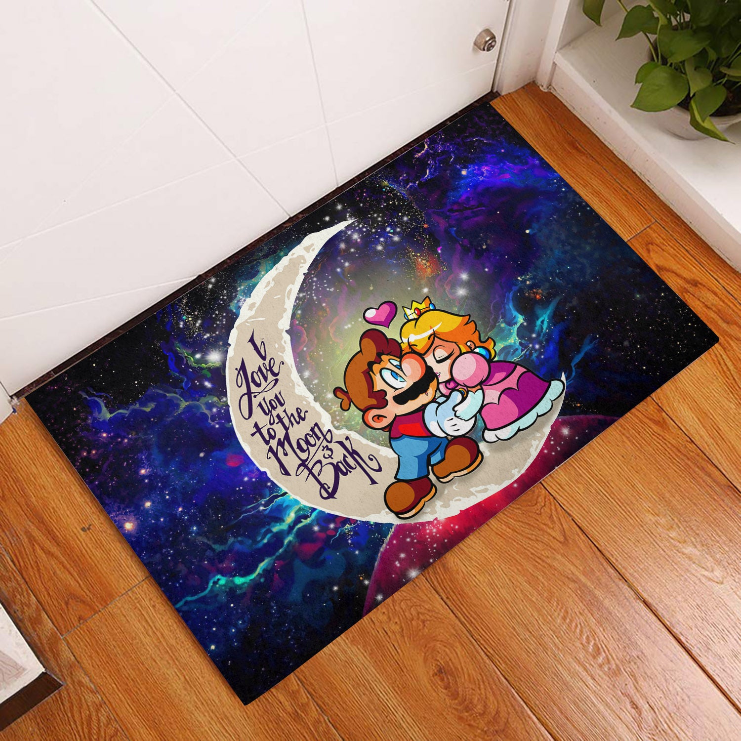 Mario Couple Love You To The Moon Galaxy Back Door Mats Home Decor