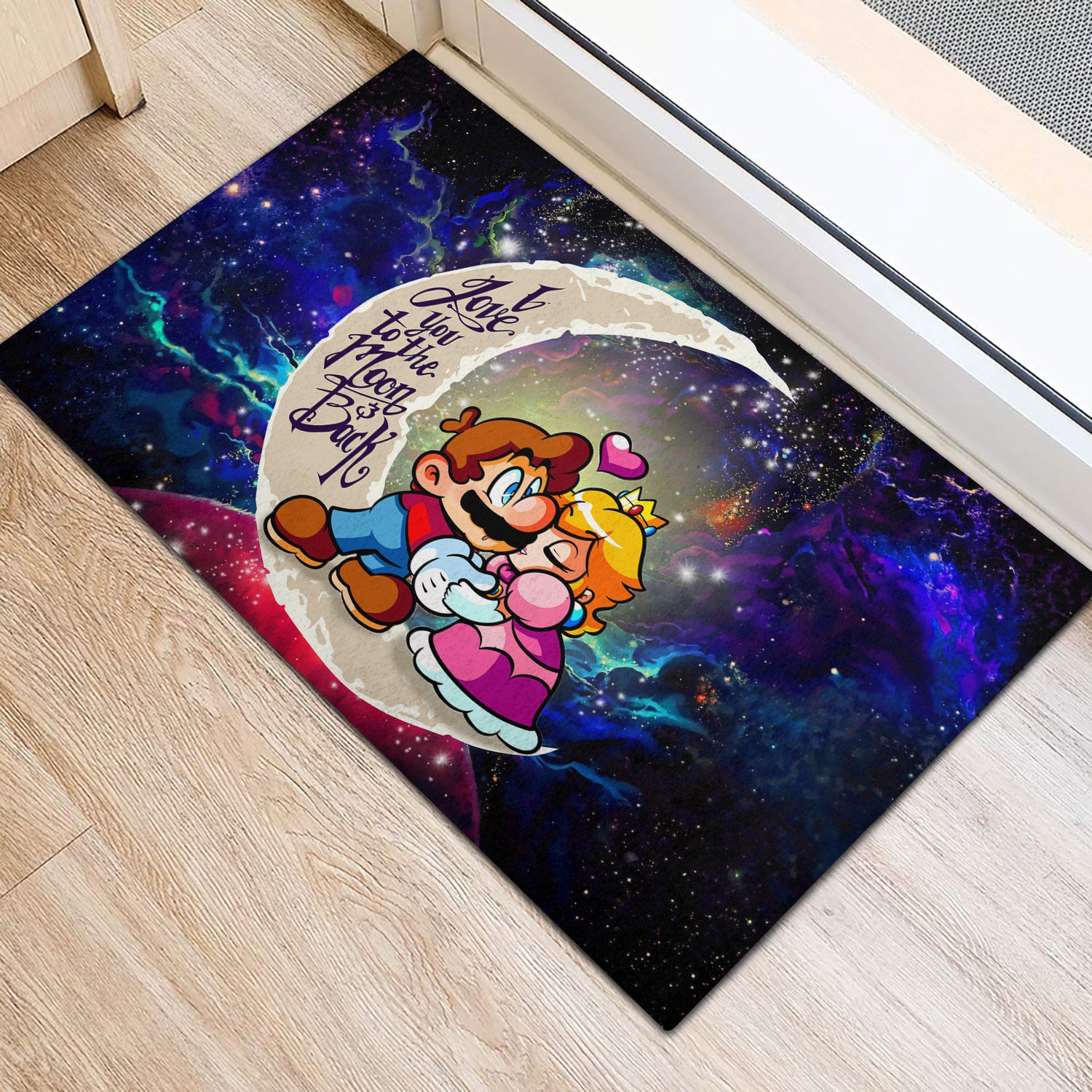 Mario Couple Love You To The Moon Galaxy Back Door Mats Home Decor
