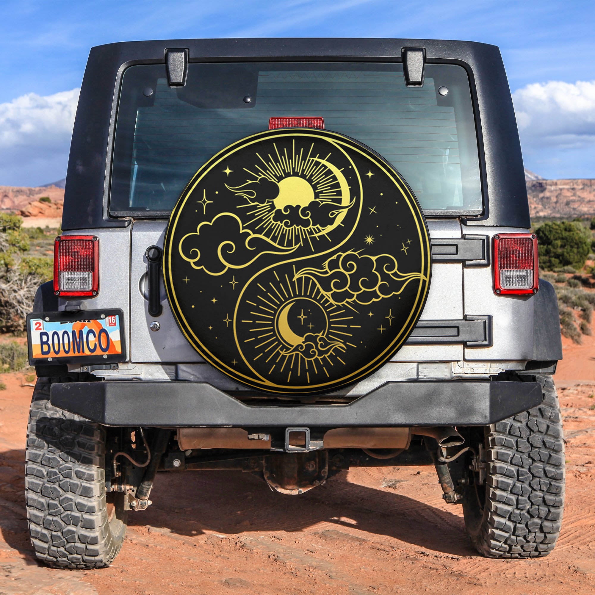 Moon And Sun Clouds Stars Spare Tire Covers Gift For Campers