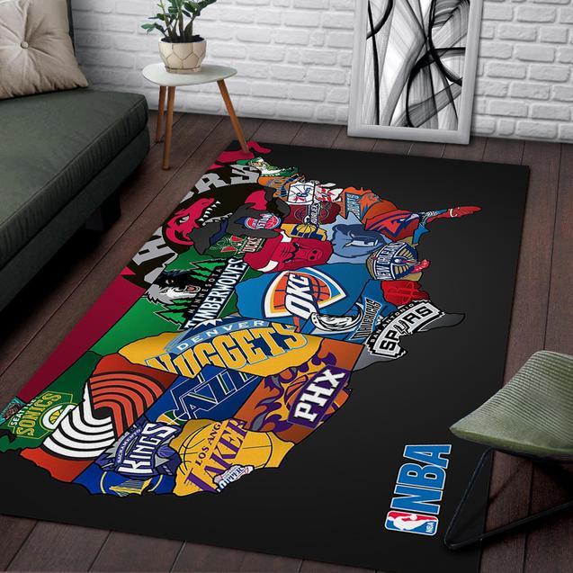 Nba Teams Map Area Rug Home Decor Bedroom Living Room Decor