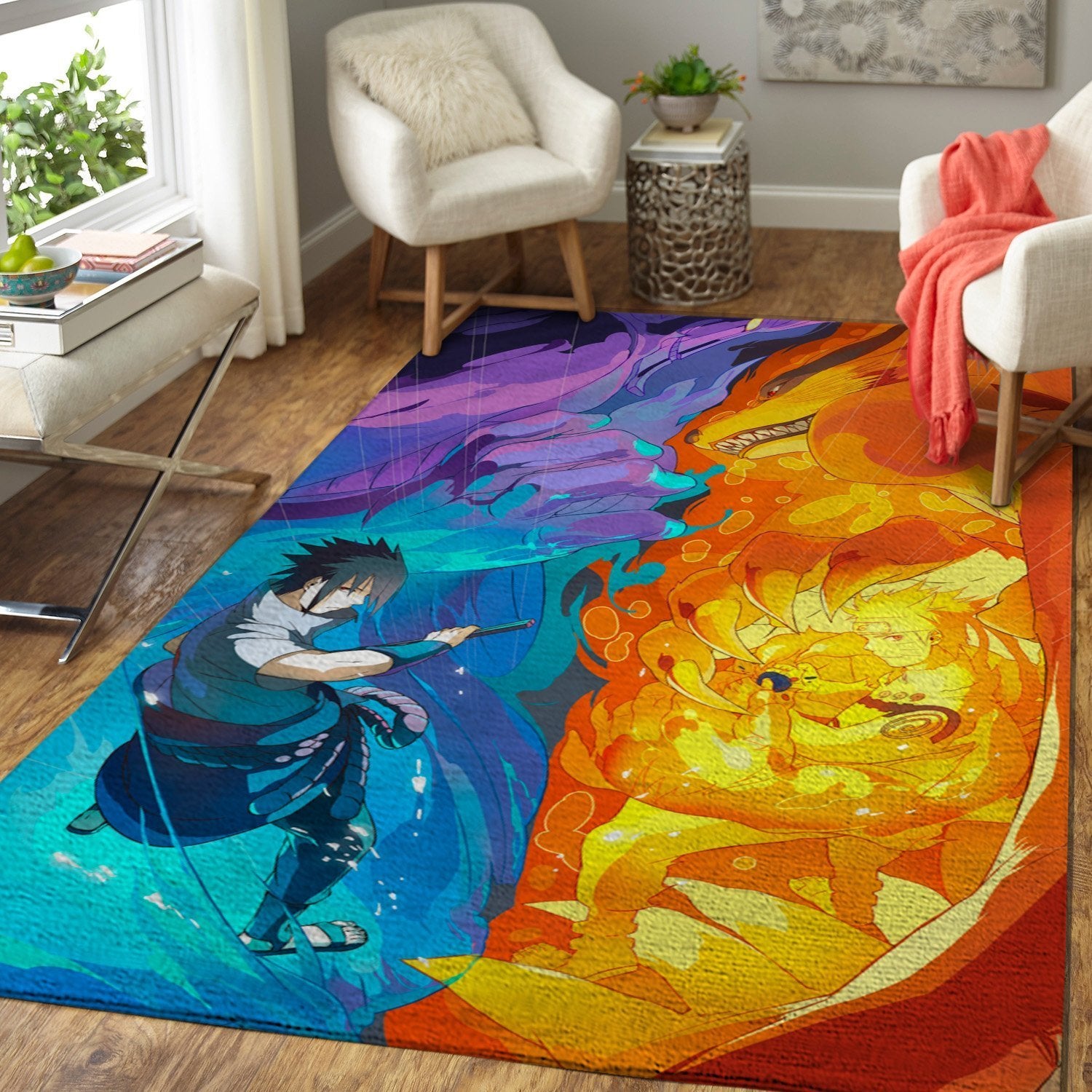 Naruto Vs Sasuke Area Rug Floor Home Room Decor