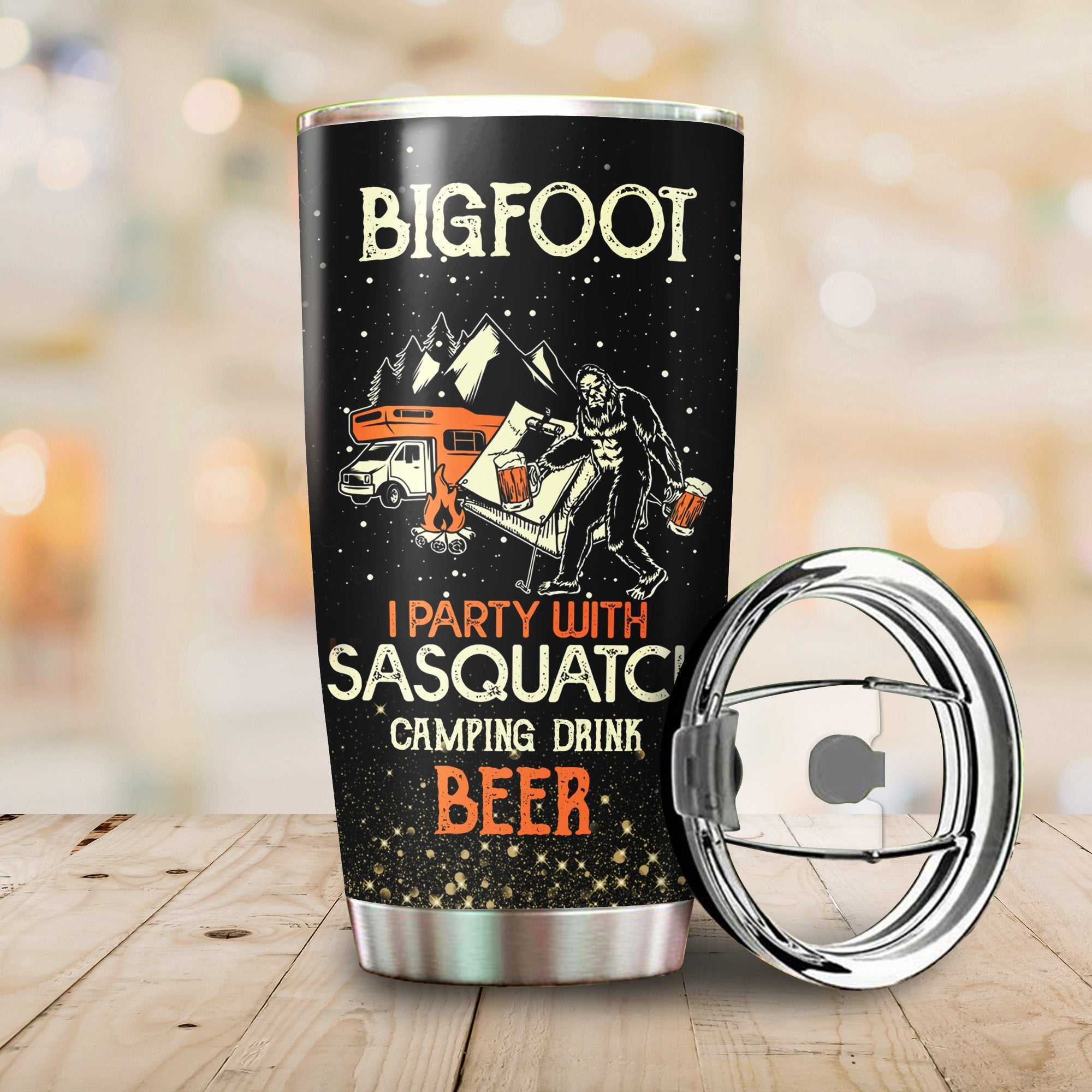 Bigfoot Sasquatch Camping Drink Beer Camping Camfire Tumbler 2021