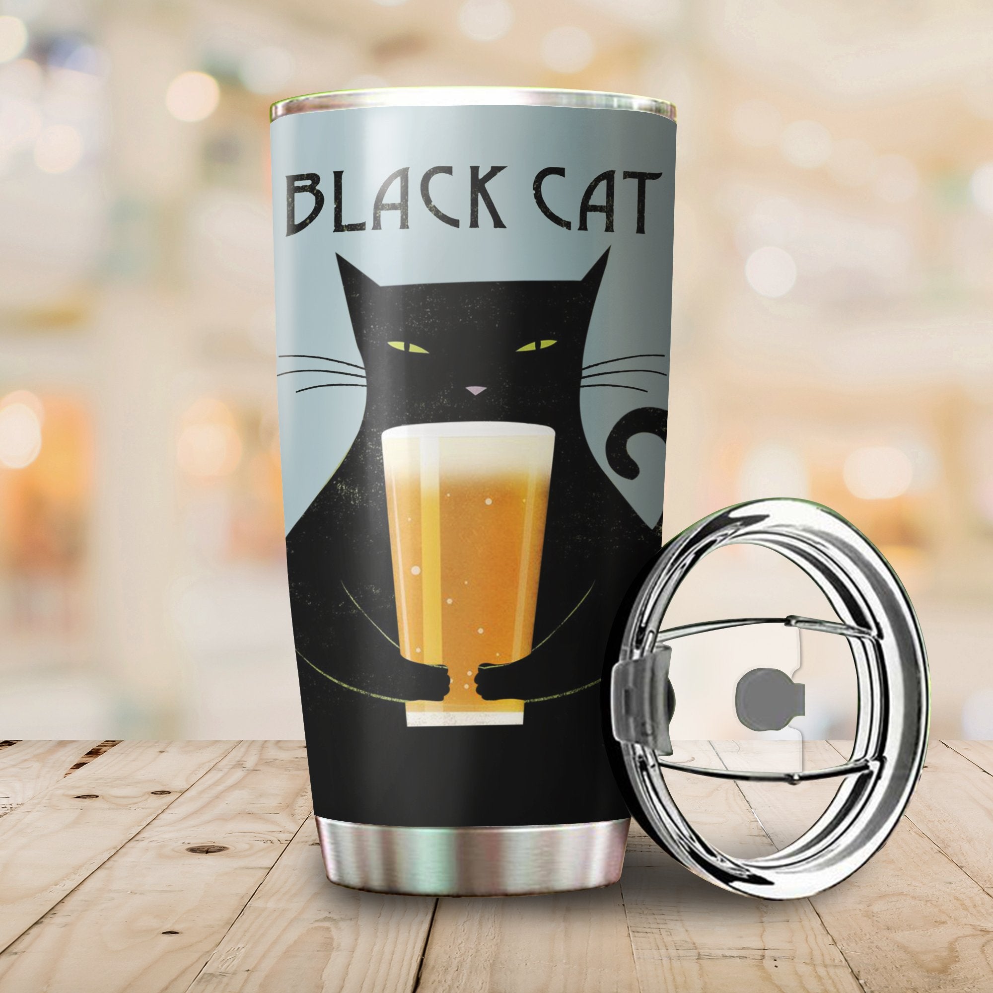 Black Cat With Beer Camping Camfire Tumbler 2021