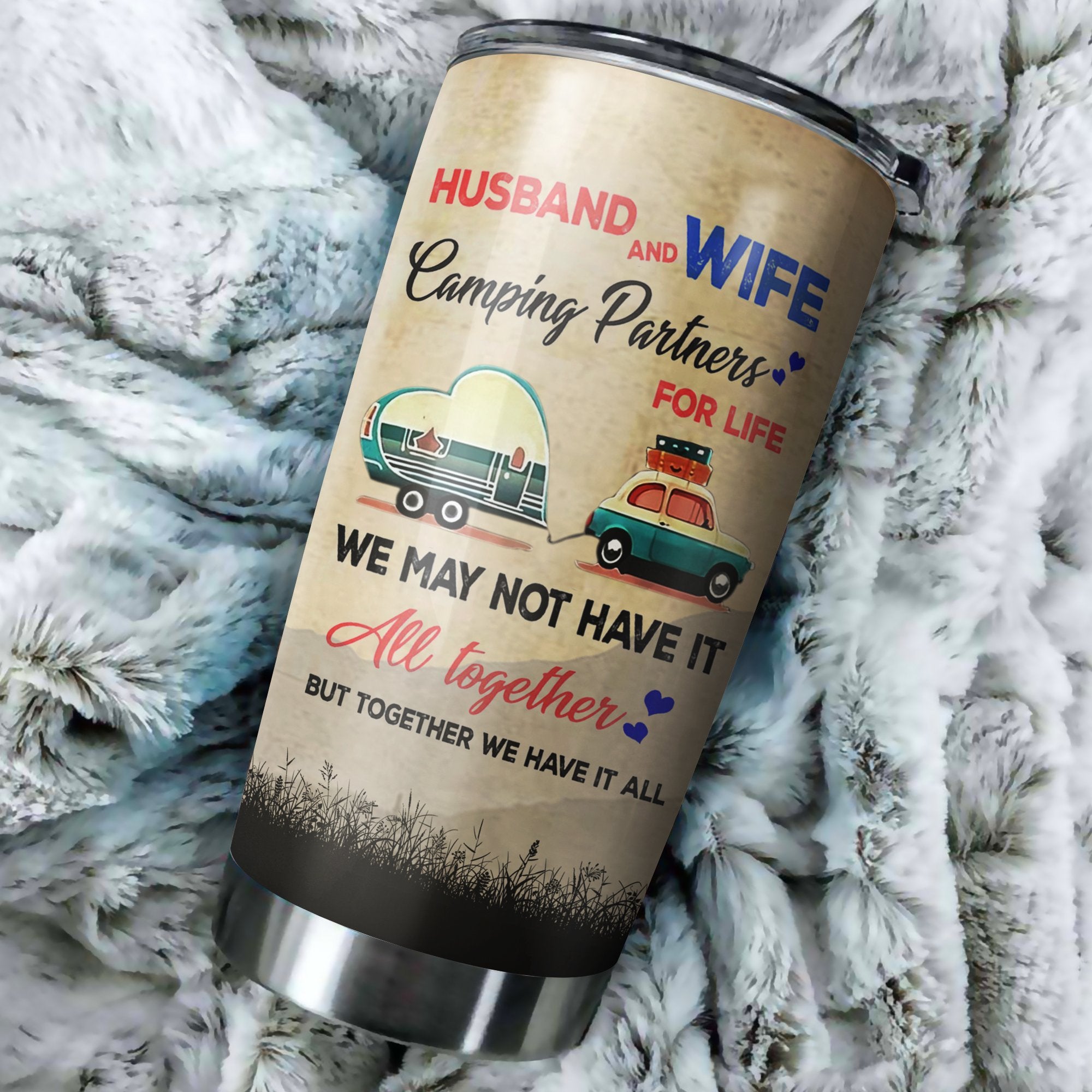 Husband And Wife Camping Partnerrs For Life Camping Camfire Tumbler 2021