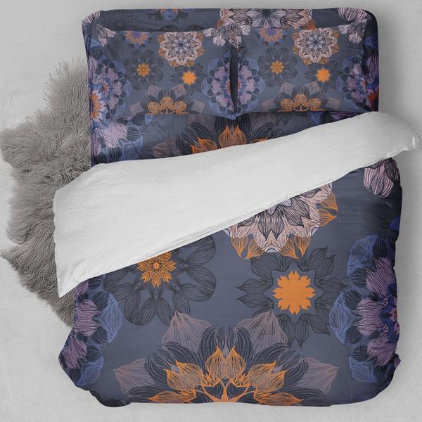 Purple Gold Stylized Flowers Bedding Set